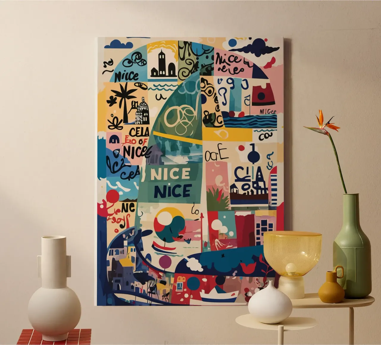 "Nice Abstract Collage: Artistic Ode to the Côte d'Azur canvas by Couleursdusud