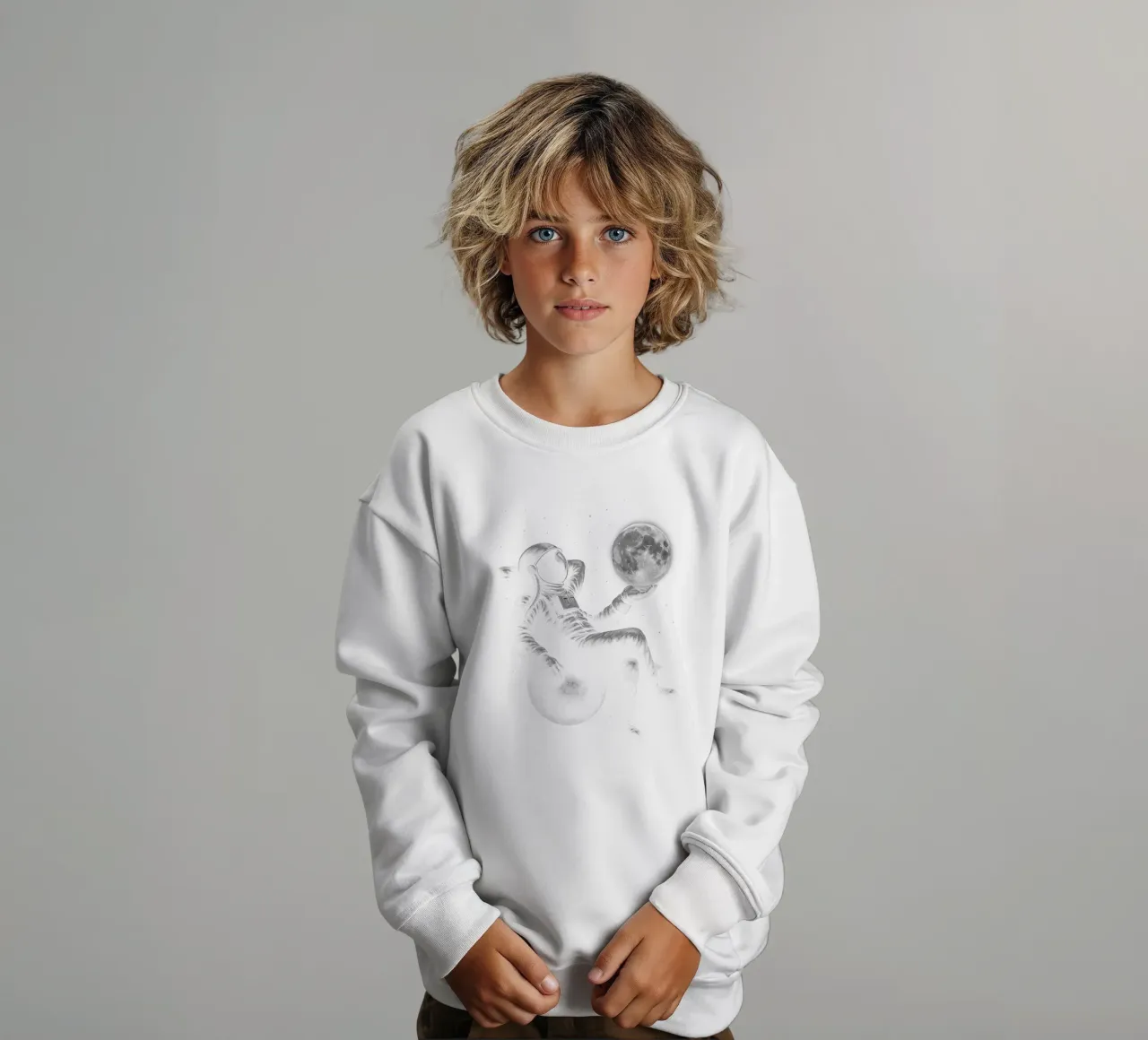 Contemplative Astronaut Holding the Moon felpa bambino da BadrBrand