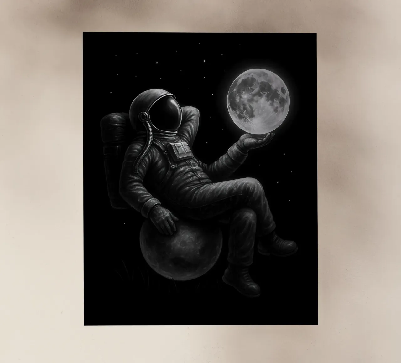 Contemplative Astronaut Holding the Moon pellicola backlit da BadrBrand