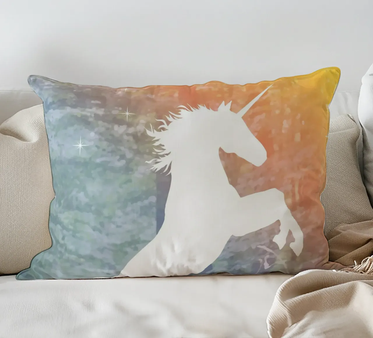 Mystical unicorn in the enchanted forest decorative cushion by namosh