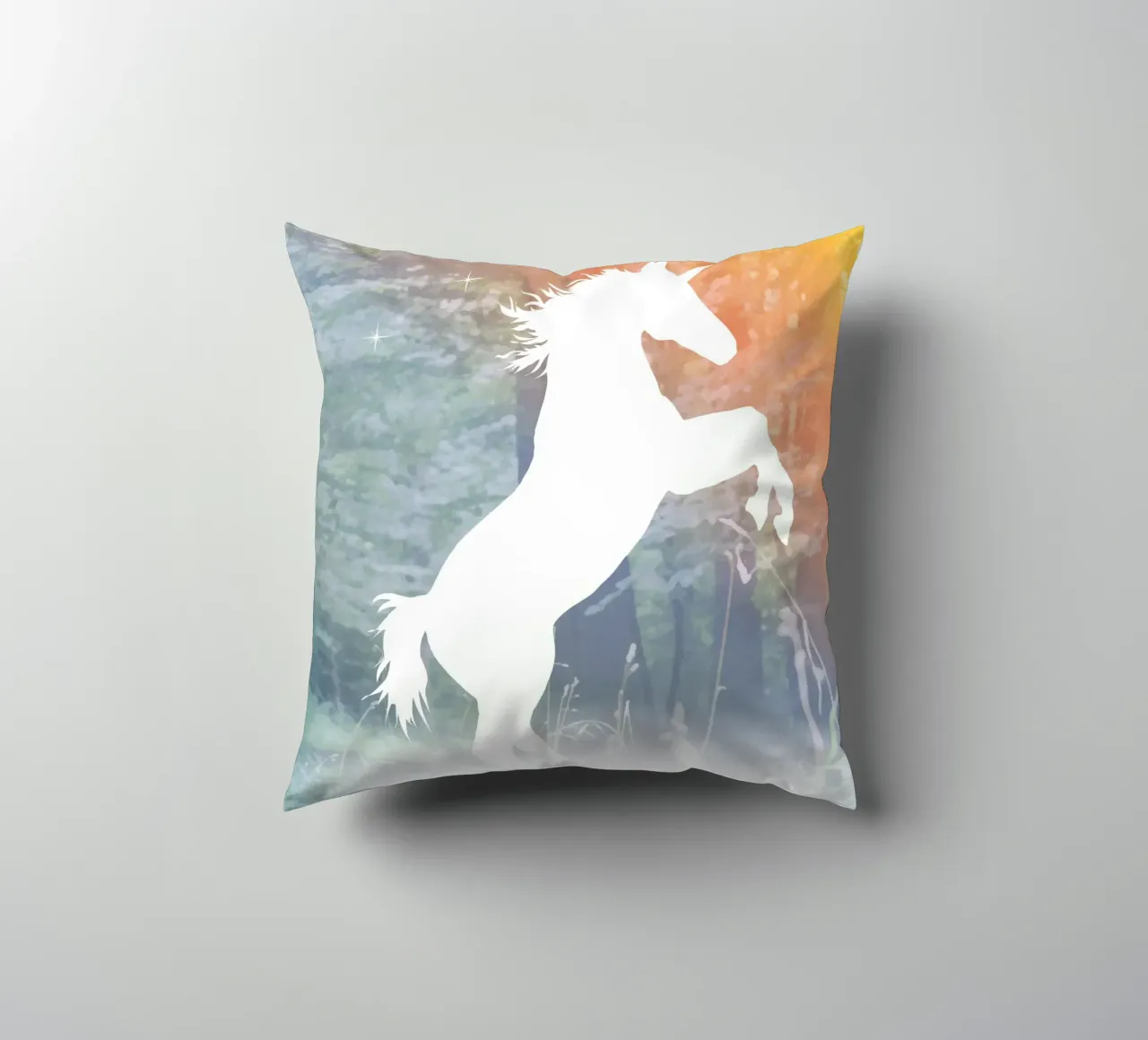 Mystical unicorn in the enchanted forest decorative cushion by namosh