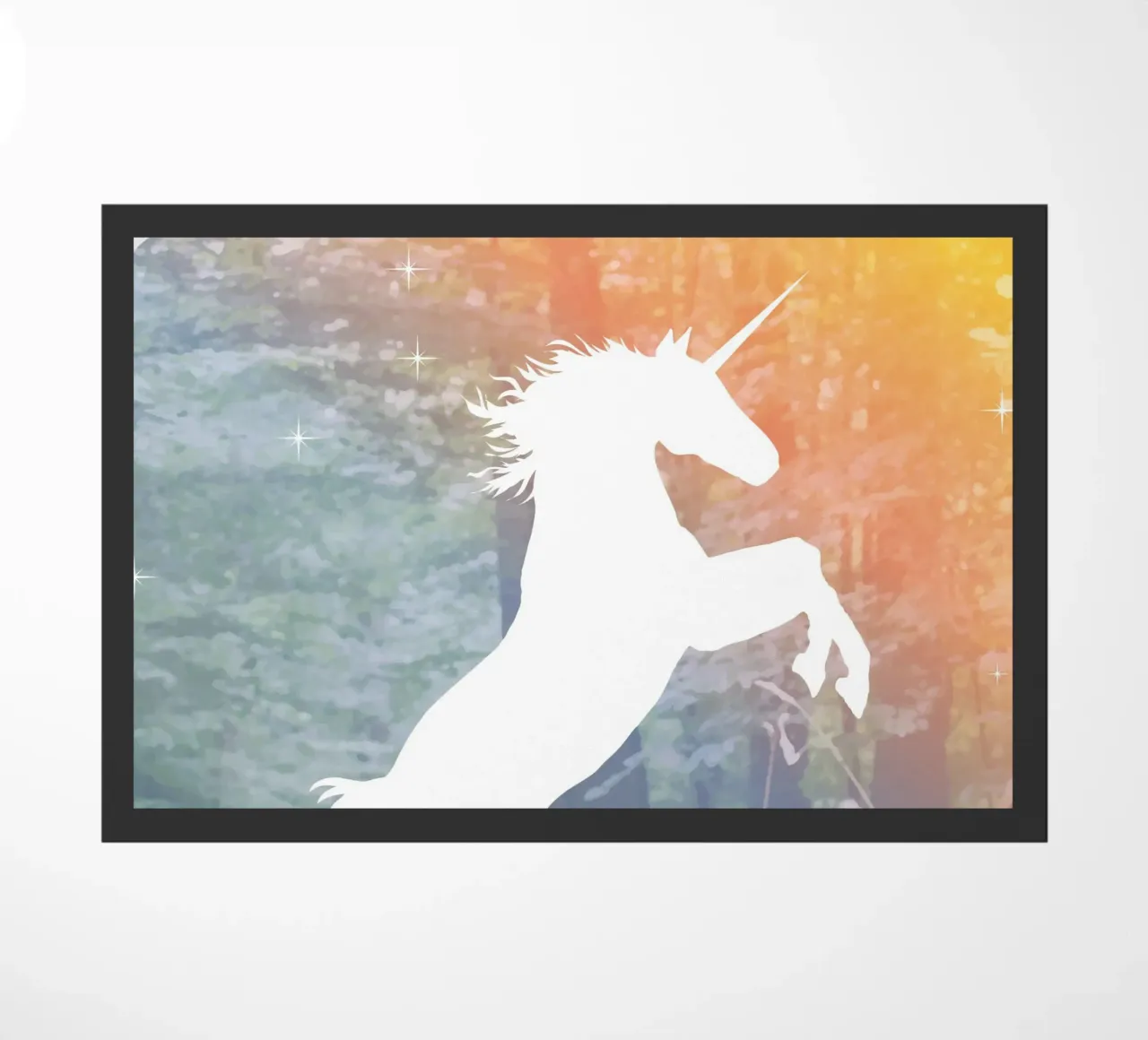 Mystical unicorn in the enchanted forest doormat by namosh