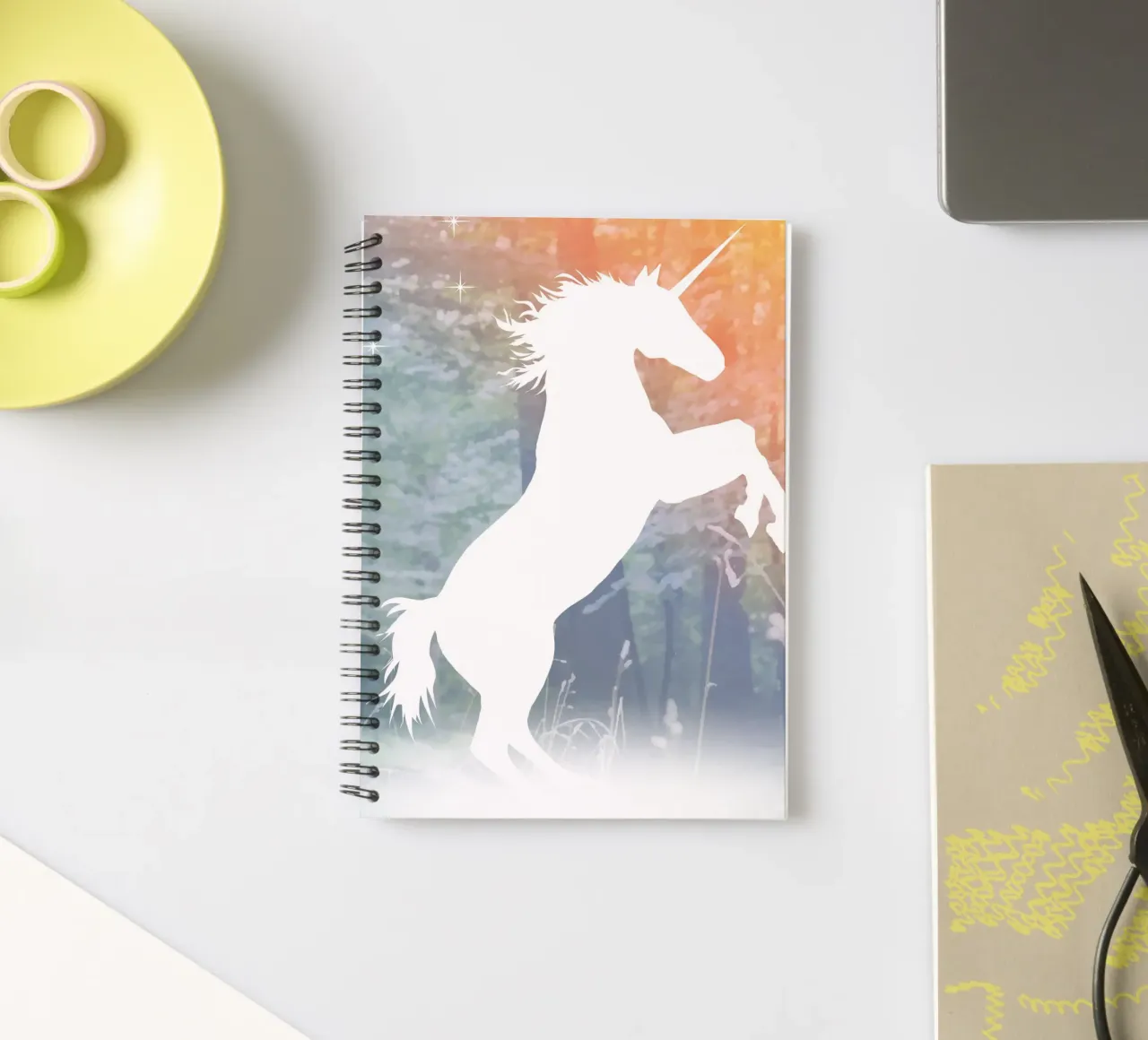 Mystical unicorn in the enchanted forest spiral notebook by namosh