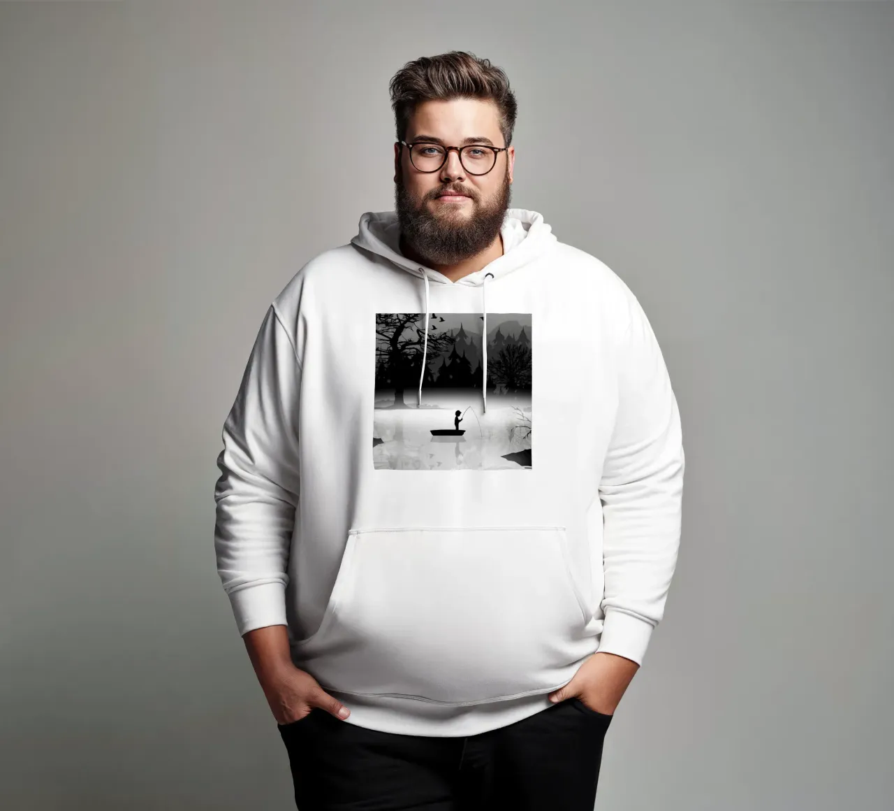 Pescatore in un ambiente naturale tranquillo - stile silhouette felpa con cappuccio da namosh