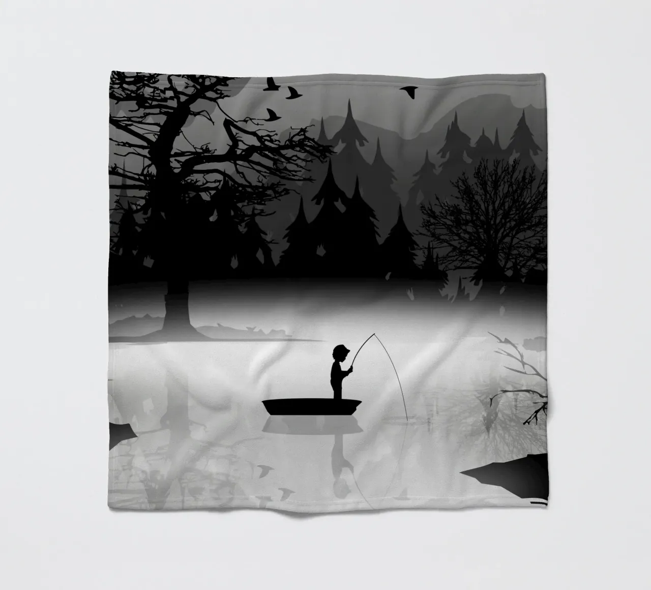 Pescatore in un ambiente naturale tranquillo - stile silhouette coperta in pile da namosh
