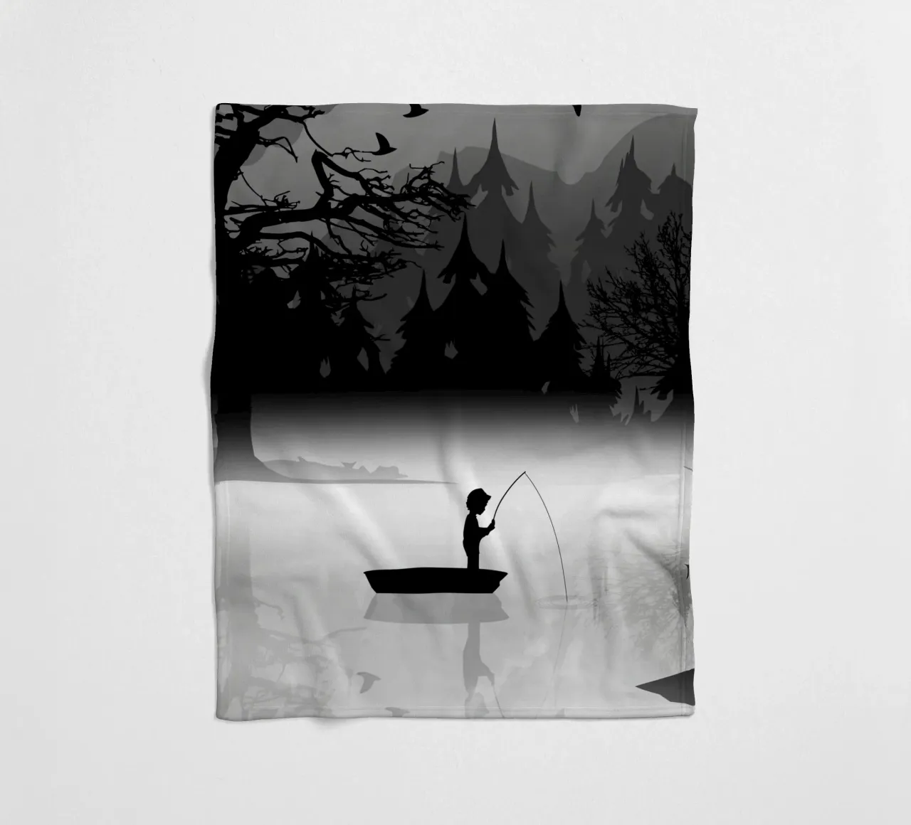 Pescatore in un ambiente naturale tranquillo - stile silhouette coperta in pile da namosh