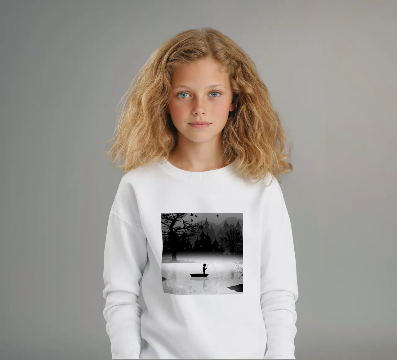 Pescatore in un ambiente naturale tranquillo - stile silhouette felpa bambino da namosh