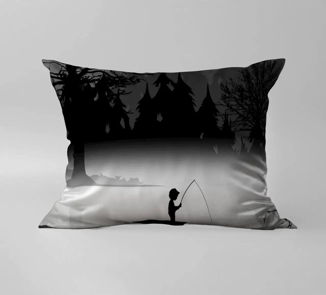 Pescatore in un ambiente naturale tranquillo - stile silhouette cuscino da namosh