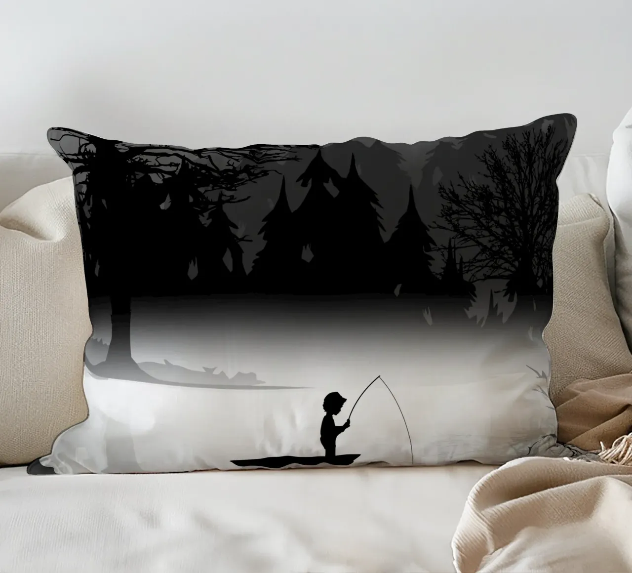 Pescatore in un ambiente naturale tranquillo - stile silhouette cuscino da namosh