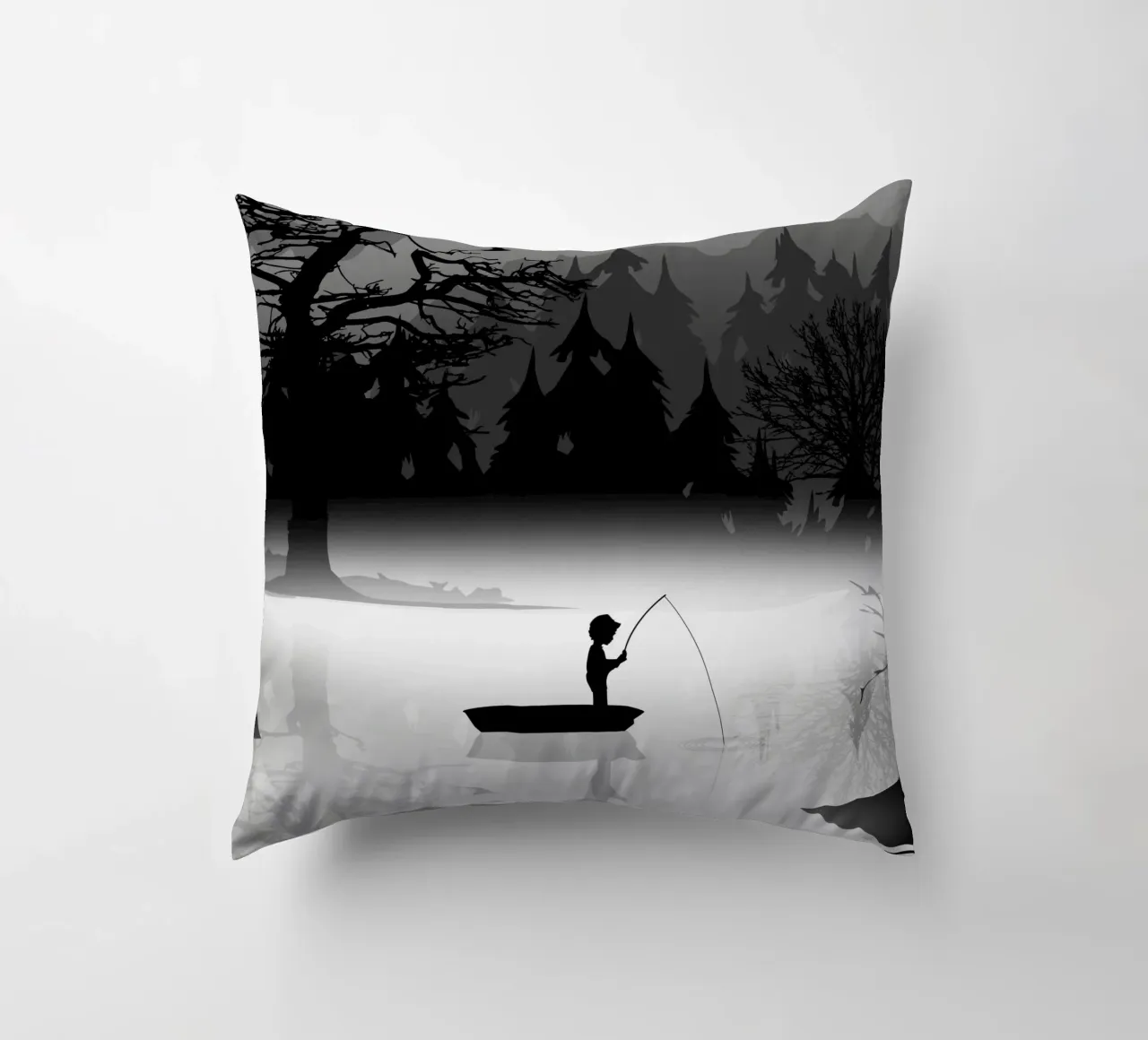 Pescatore in un ambiente naturale tranquillo - stile silhouette cuscino da namosh