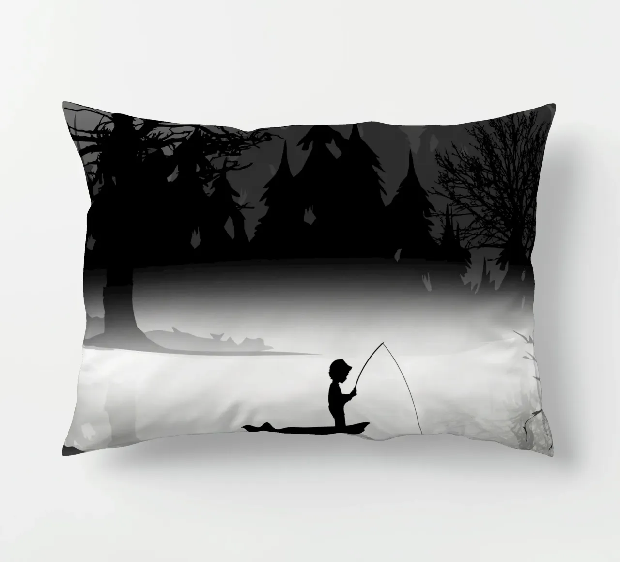 Pescatore in un ambiente naturale tranquillo - stile silhouette cuscino da namosh