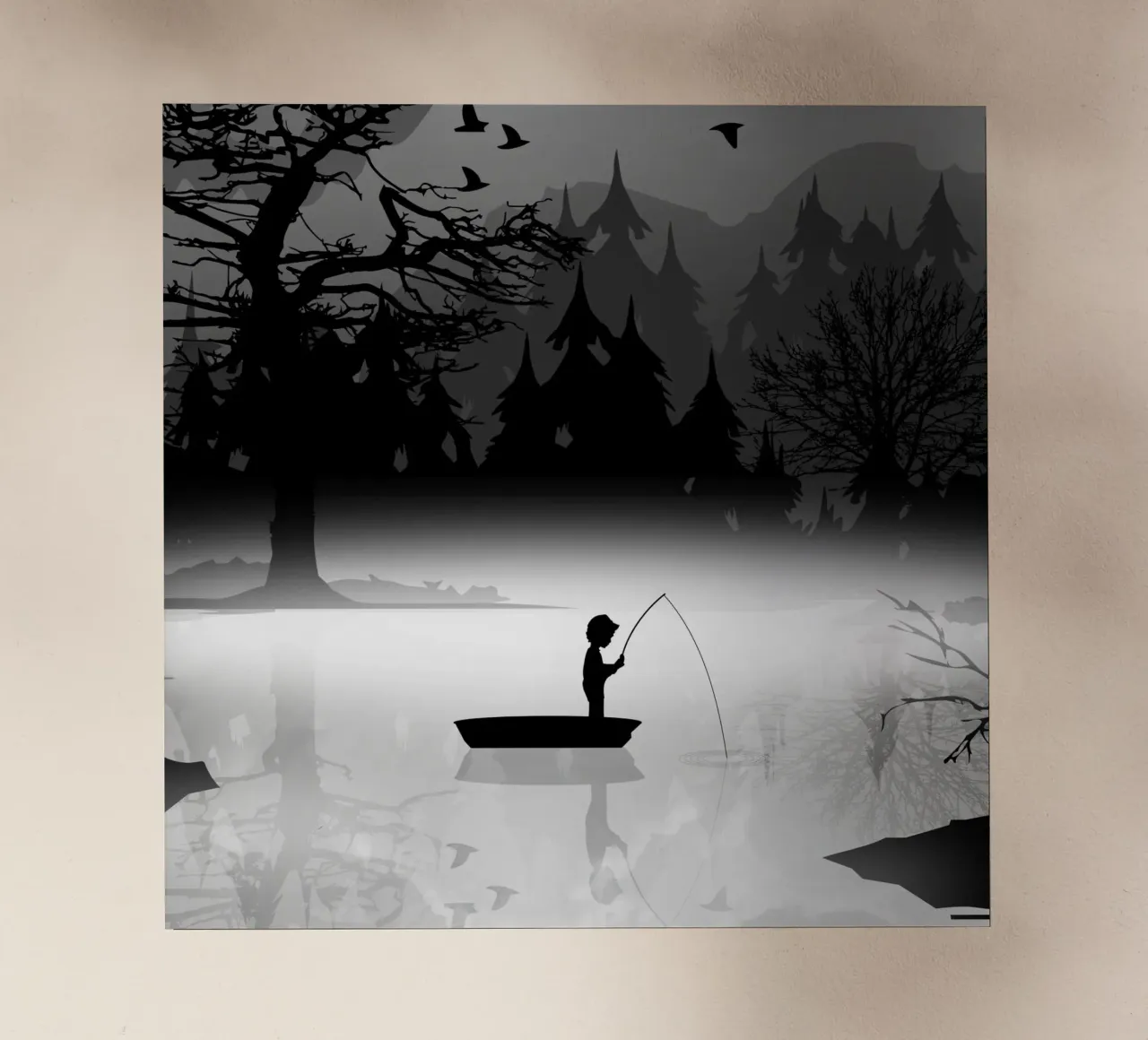 Pescatore in un ambiente naturale tranquillo - stile silhouette pellicola backlit da namosh