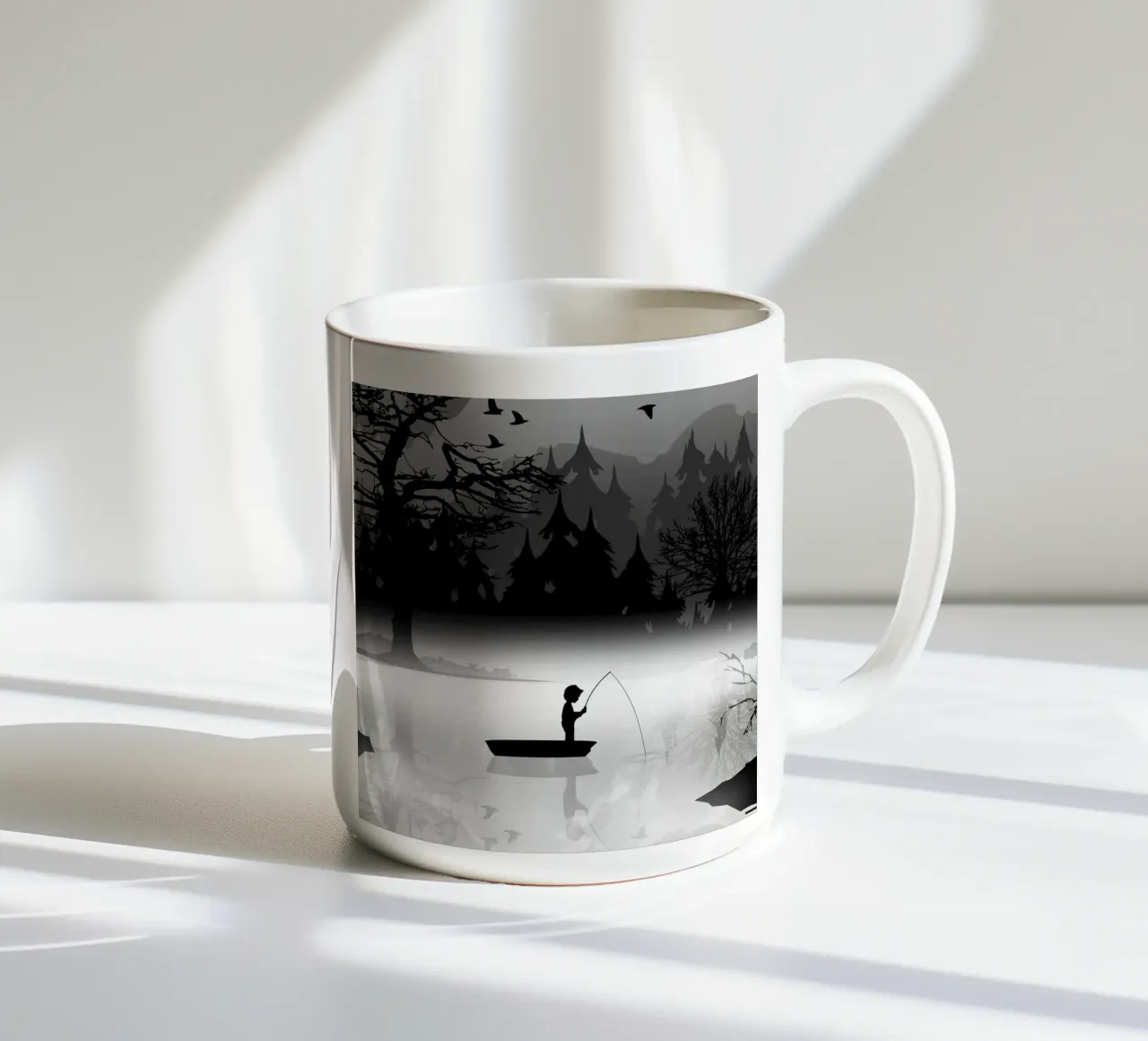 Pescatore in un ambiente naturale tranquillo - stile silhouette tazza in ceramica da namosh