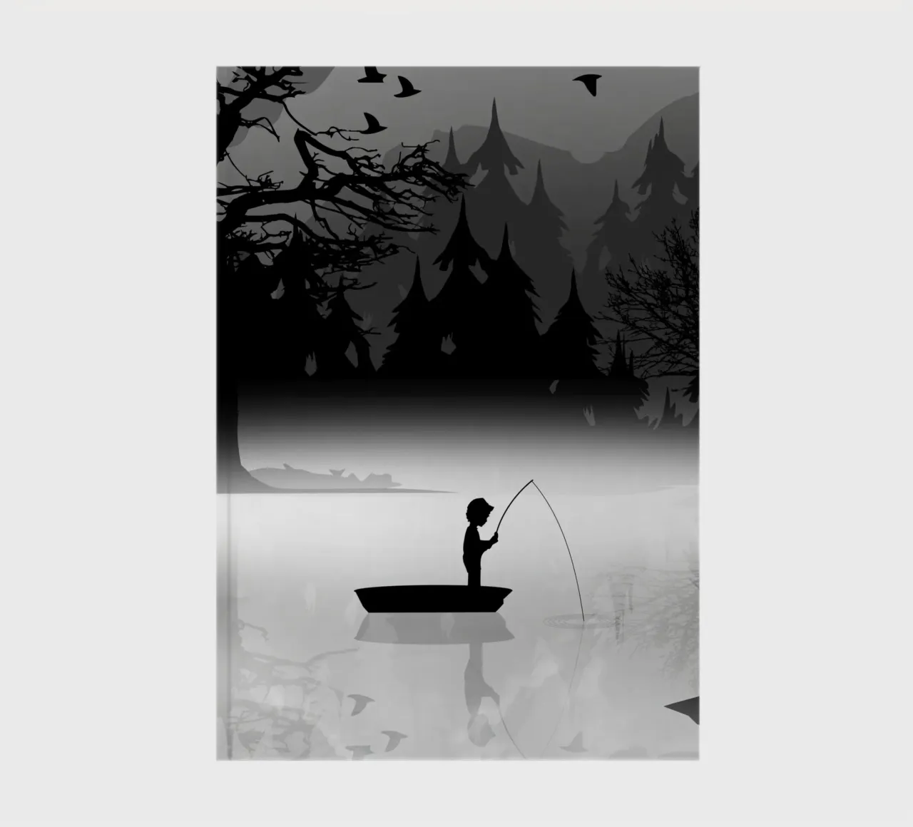 Angler in a quiet natural setting - silhouette style notebook by namosh