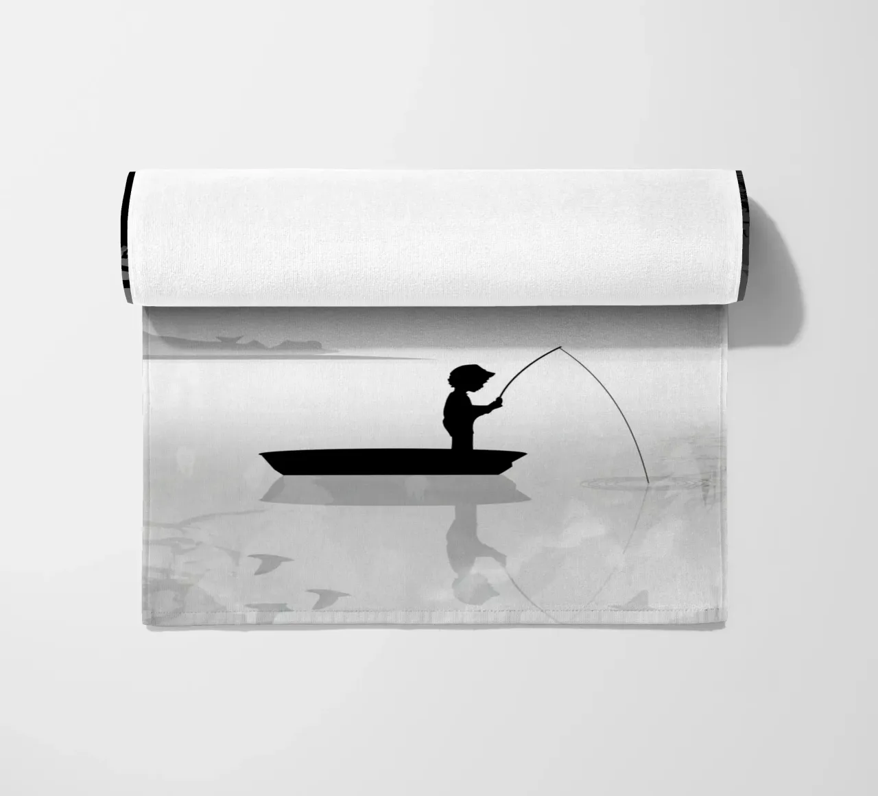 Pescatore in un ambiente naturale tranquillo - stile silhouette telo mare da namosh