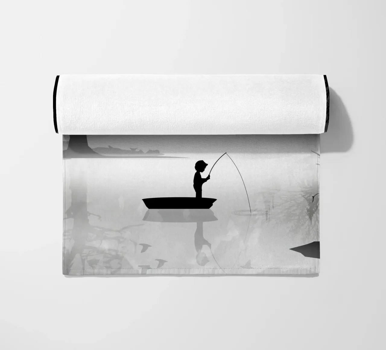 Pescatore in un ambiente naturale tranquillo - stile silhouette telo mare da namosh