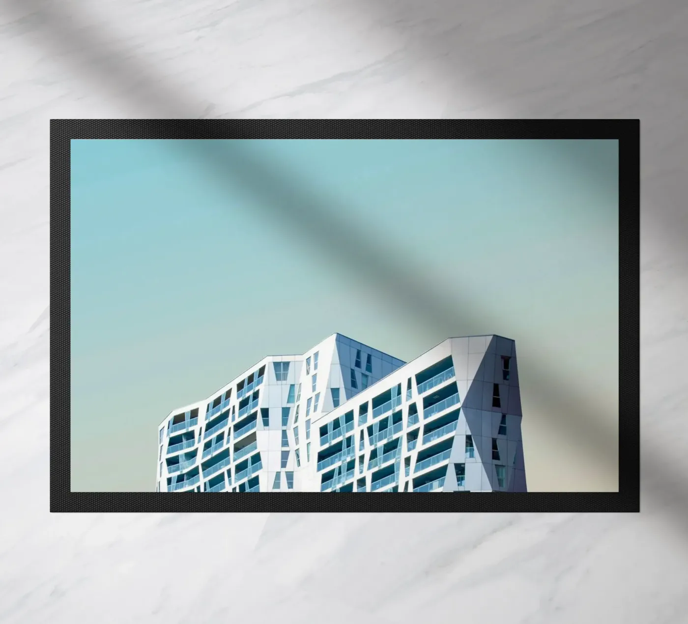 high rise geometric building doormat by pastel color shape