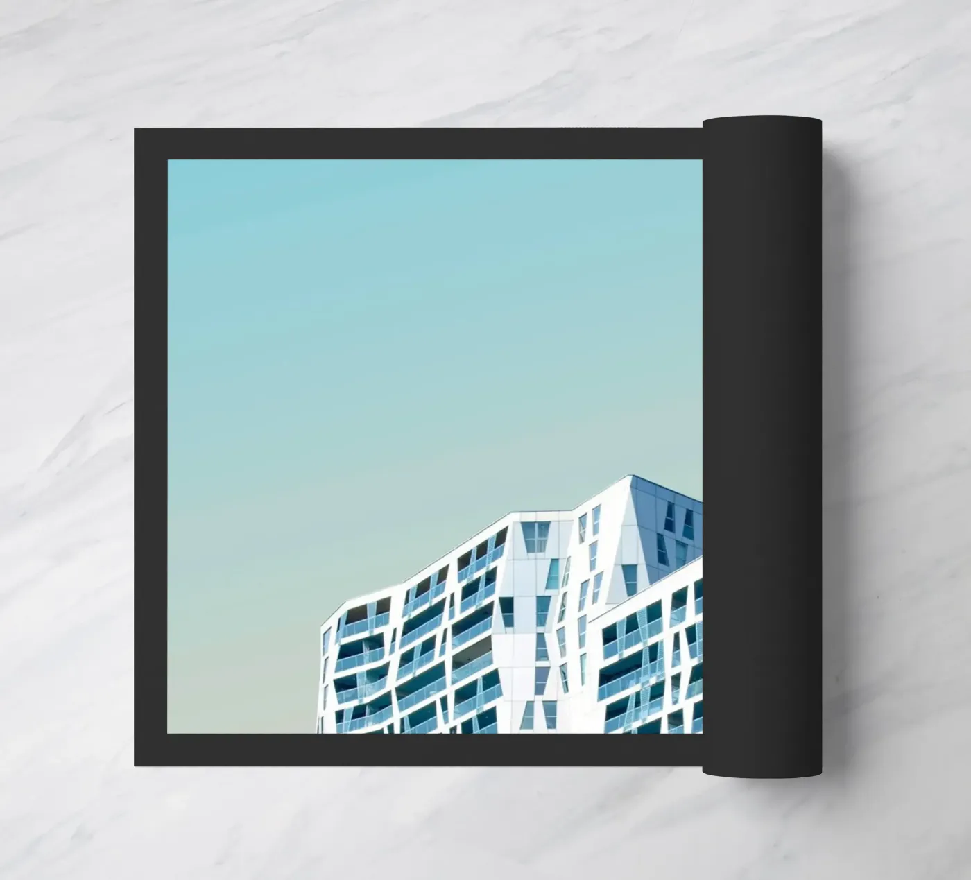 high rise geometric building doormat by pastel color shape