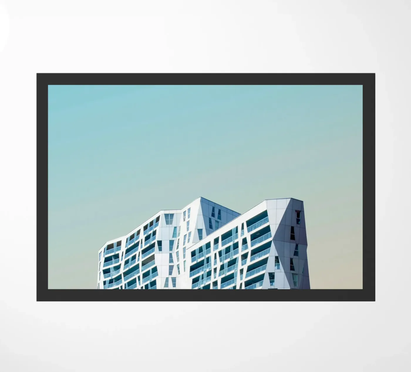 high rise geometric building doormat by pastel color shape