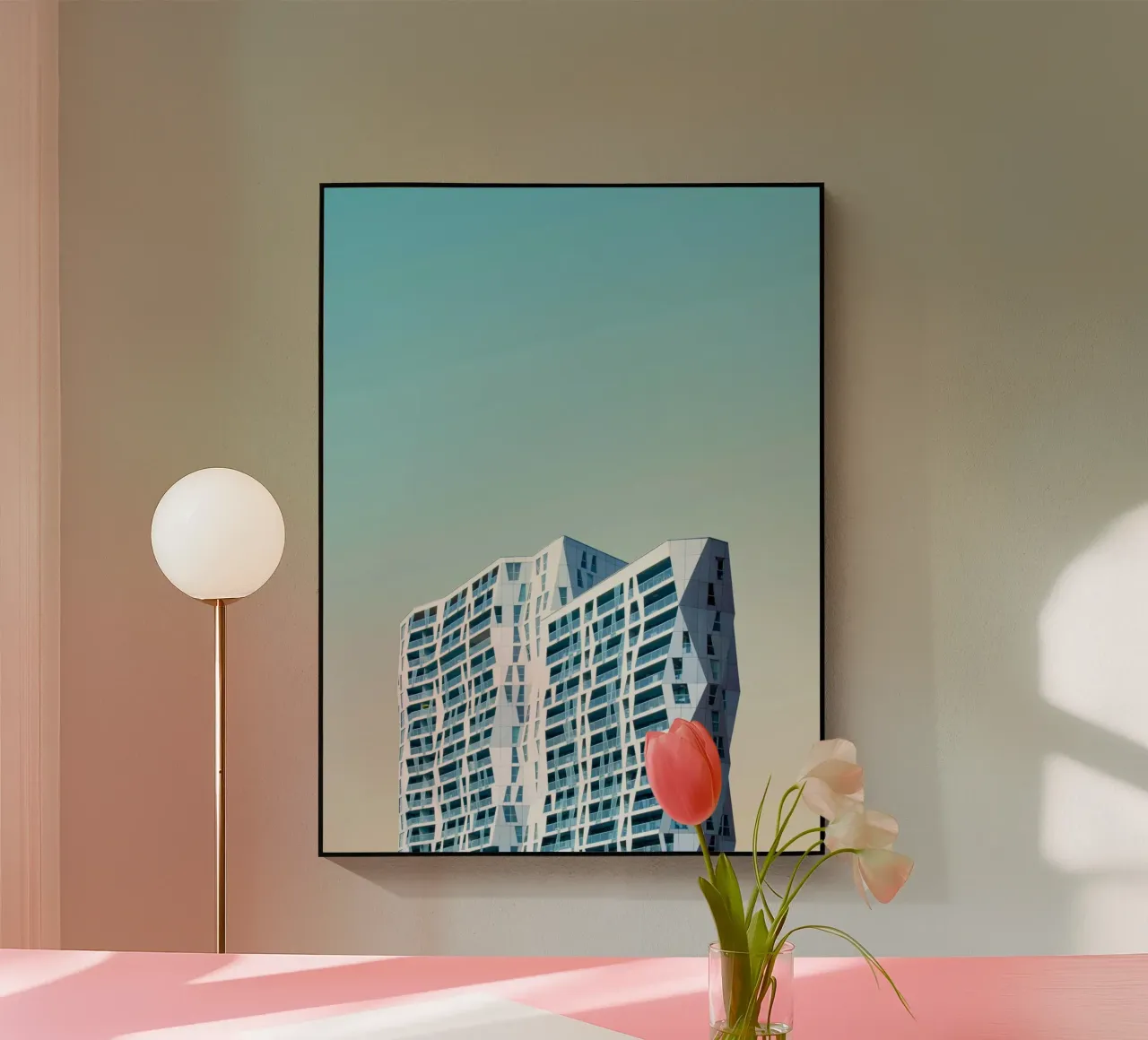 edificio geometrico di grande altezza plexiglass da pastel color shape