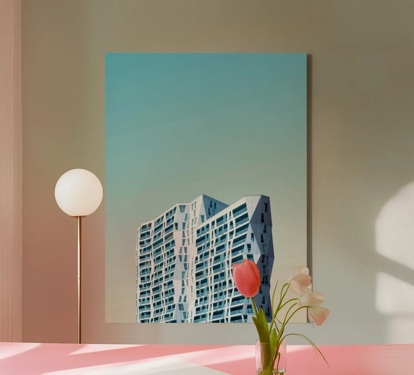 edificio geometrico di grande altezza tela da pastel color shape