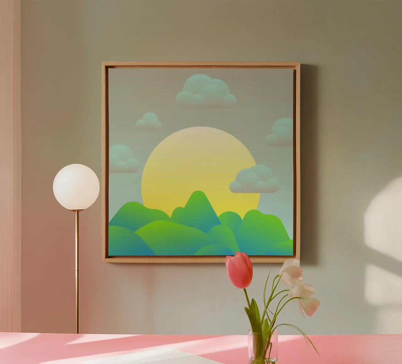 greenery rolling canvas with Floater frame by pastel color shape
