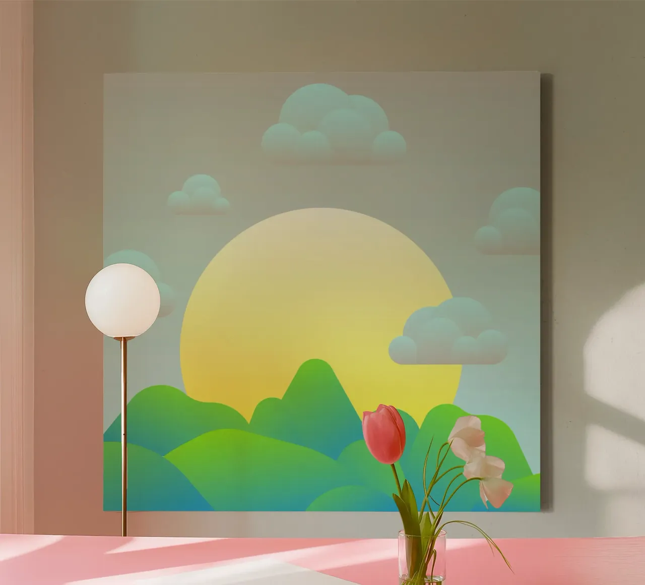 greenery rolling canvas with Floater frame by pastel color shape