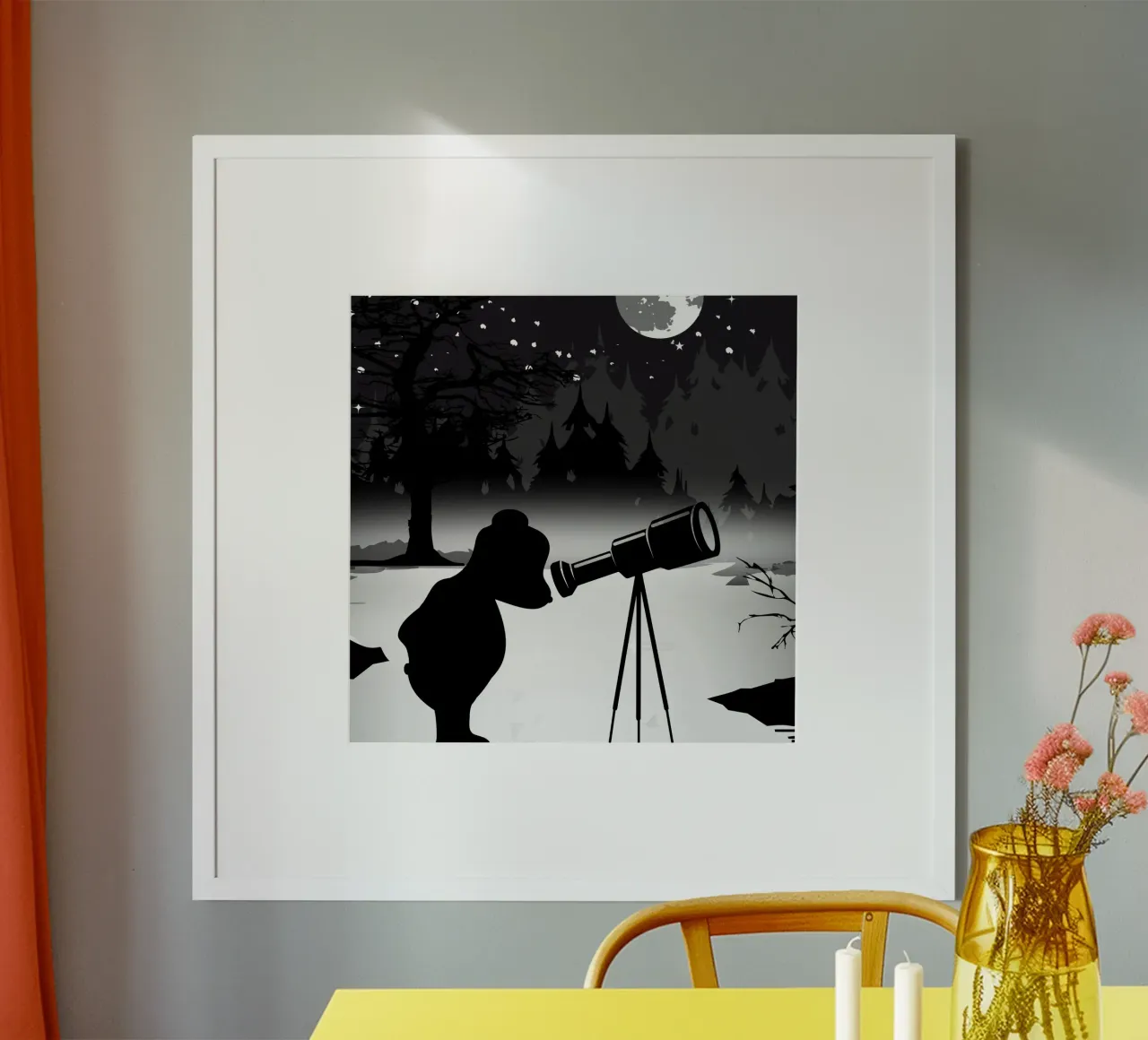 Bear with telescope under the starry sky poster by namosh