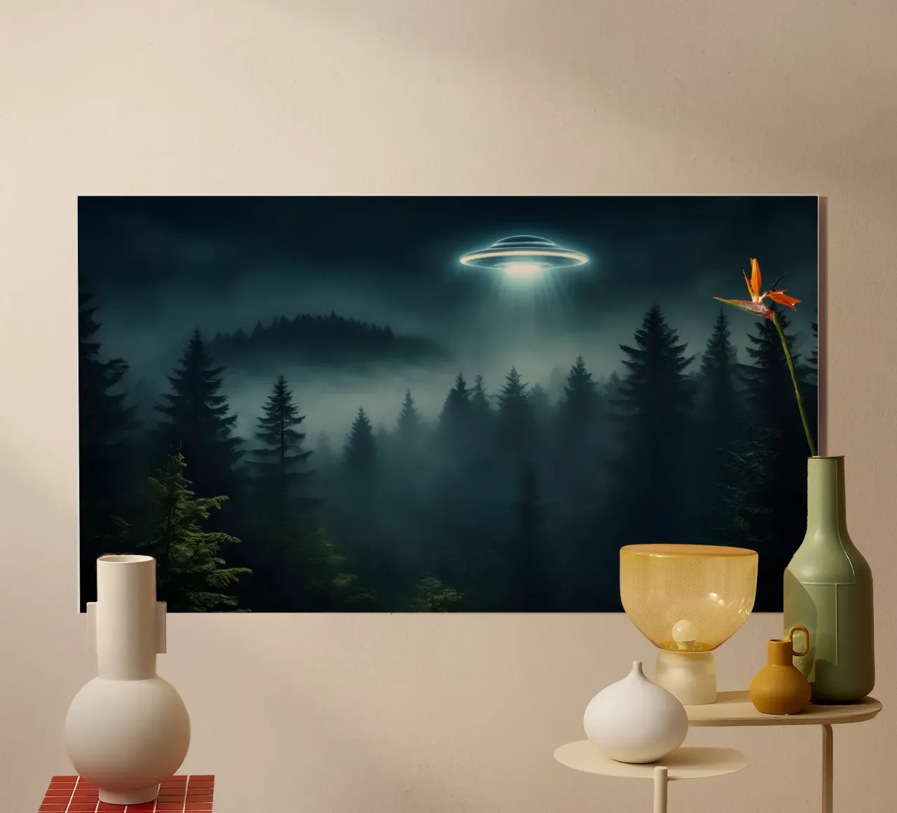 UFO in volo su una foresta plexiglass da Magic Screen