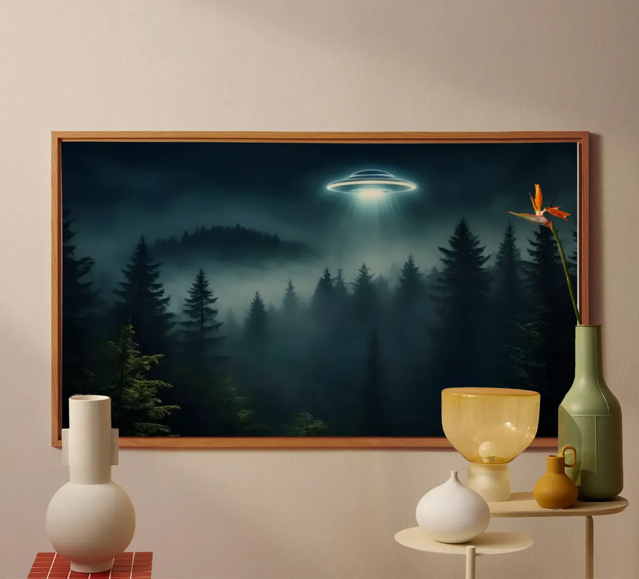 UFO in volo su una foresta alluminio dibond da Magic Screen