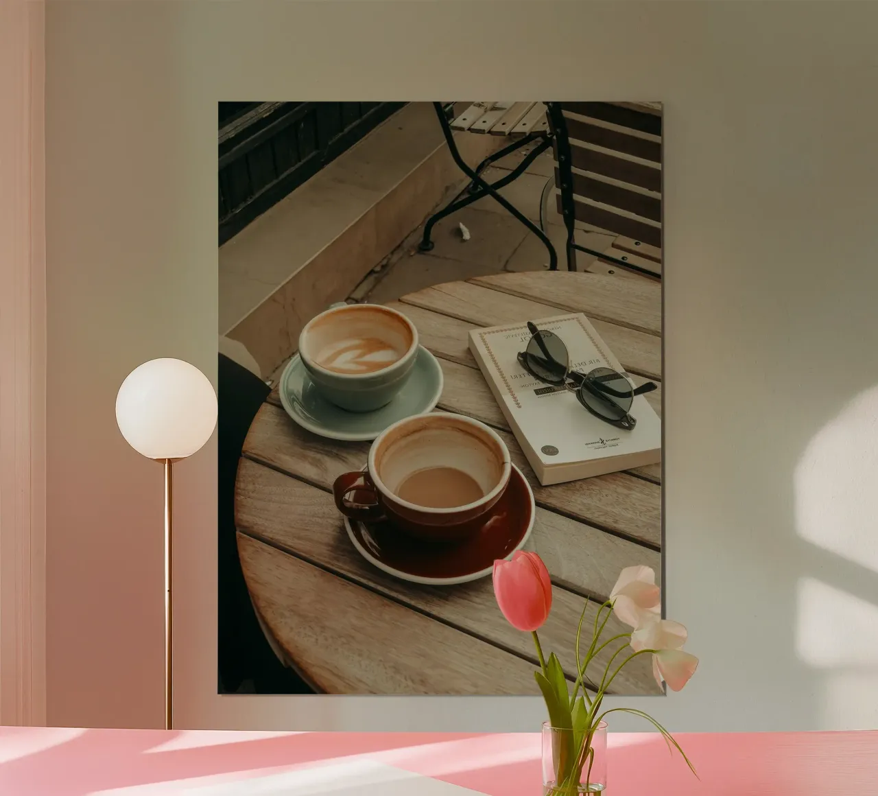 brown couple cup poster with wooden frame by cofa home