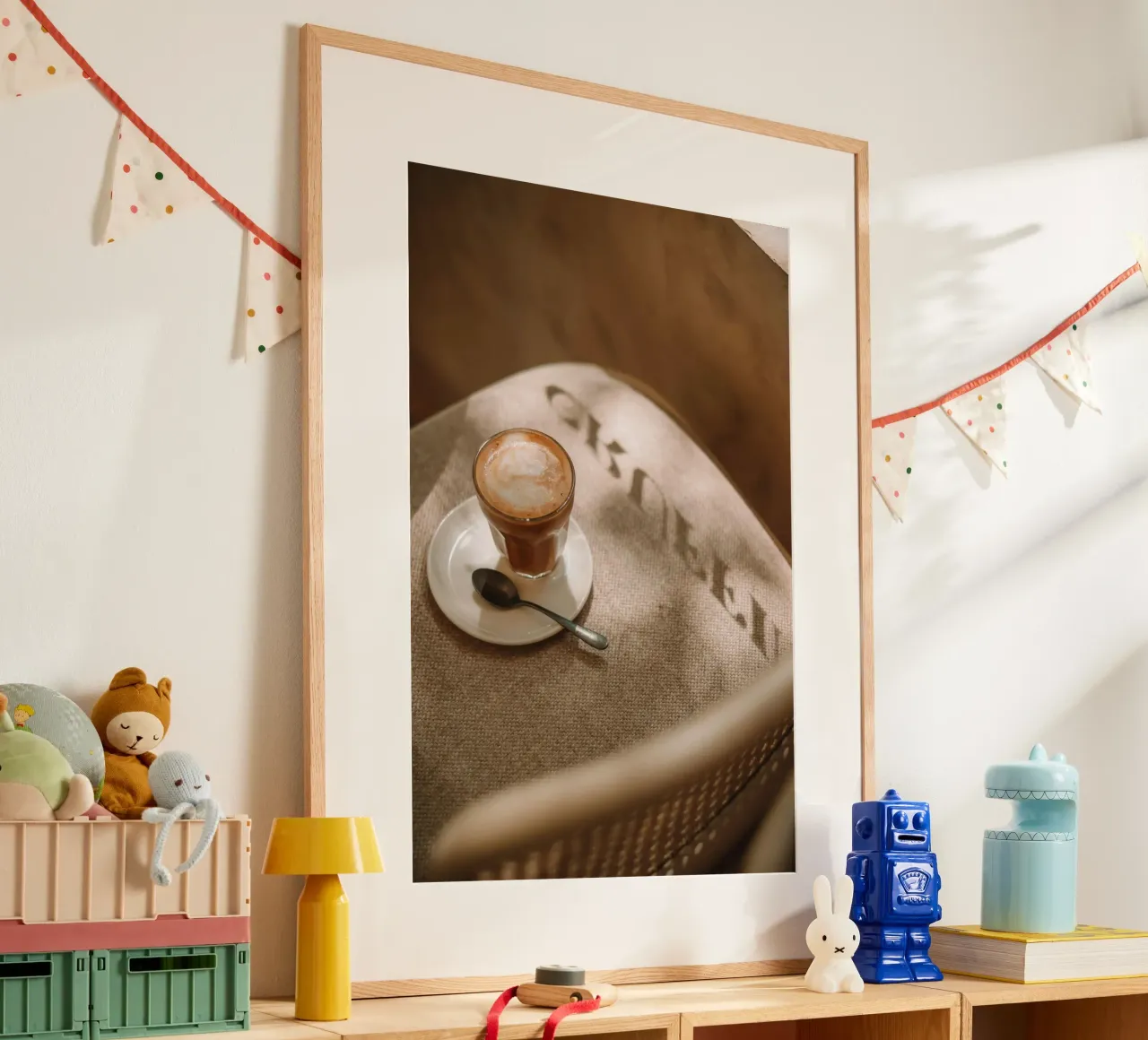 interior seating poster with wooden frame by cofa home