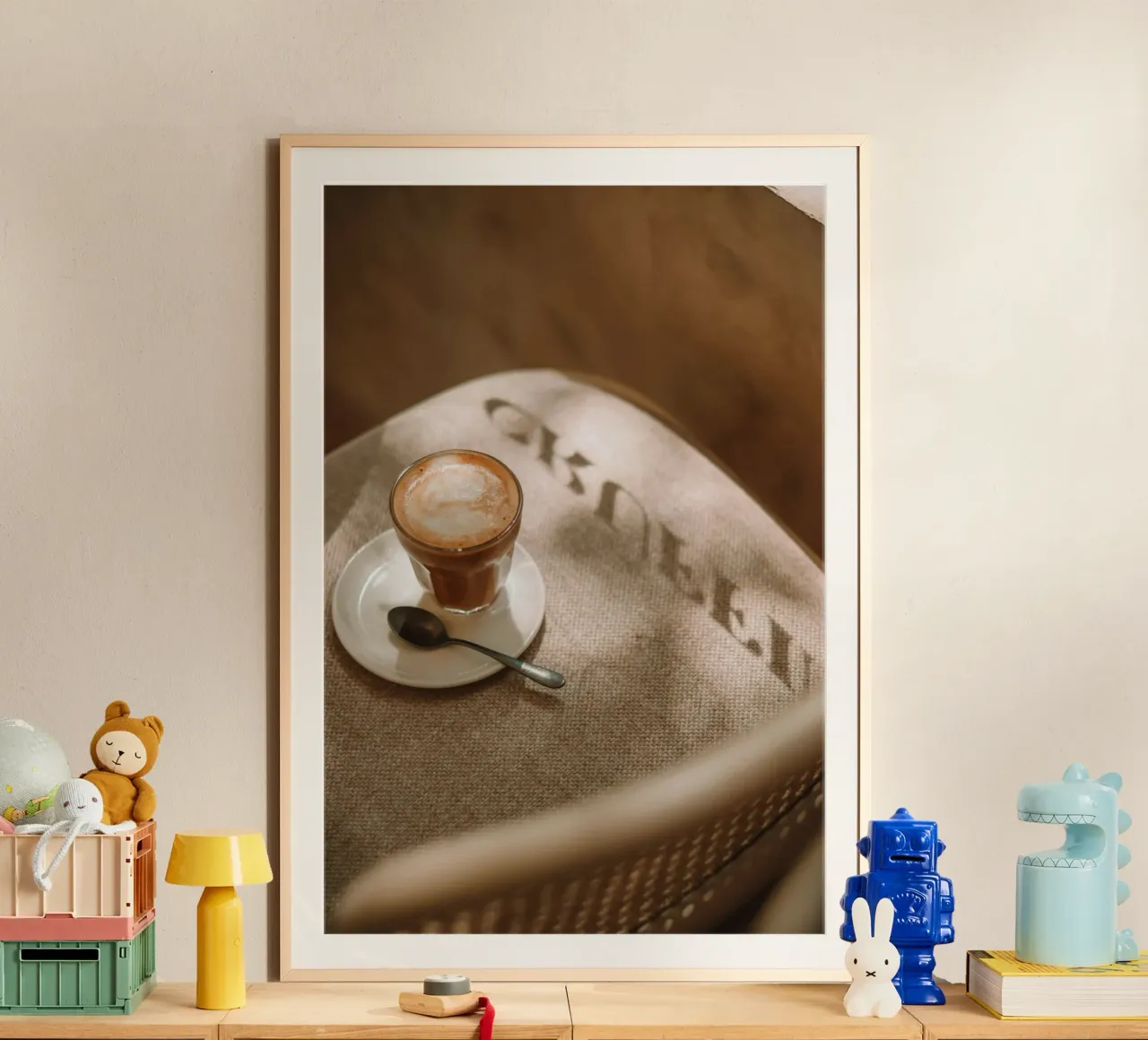 interior seating poster with wooden frame by cofa home
