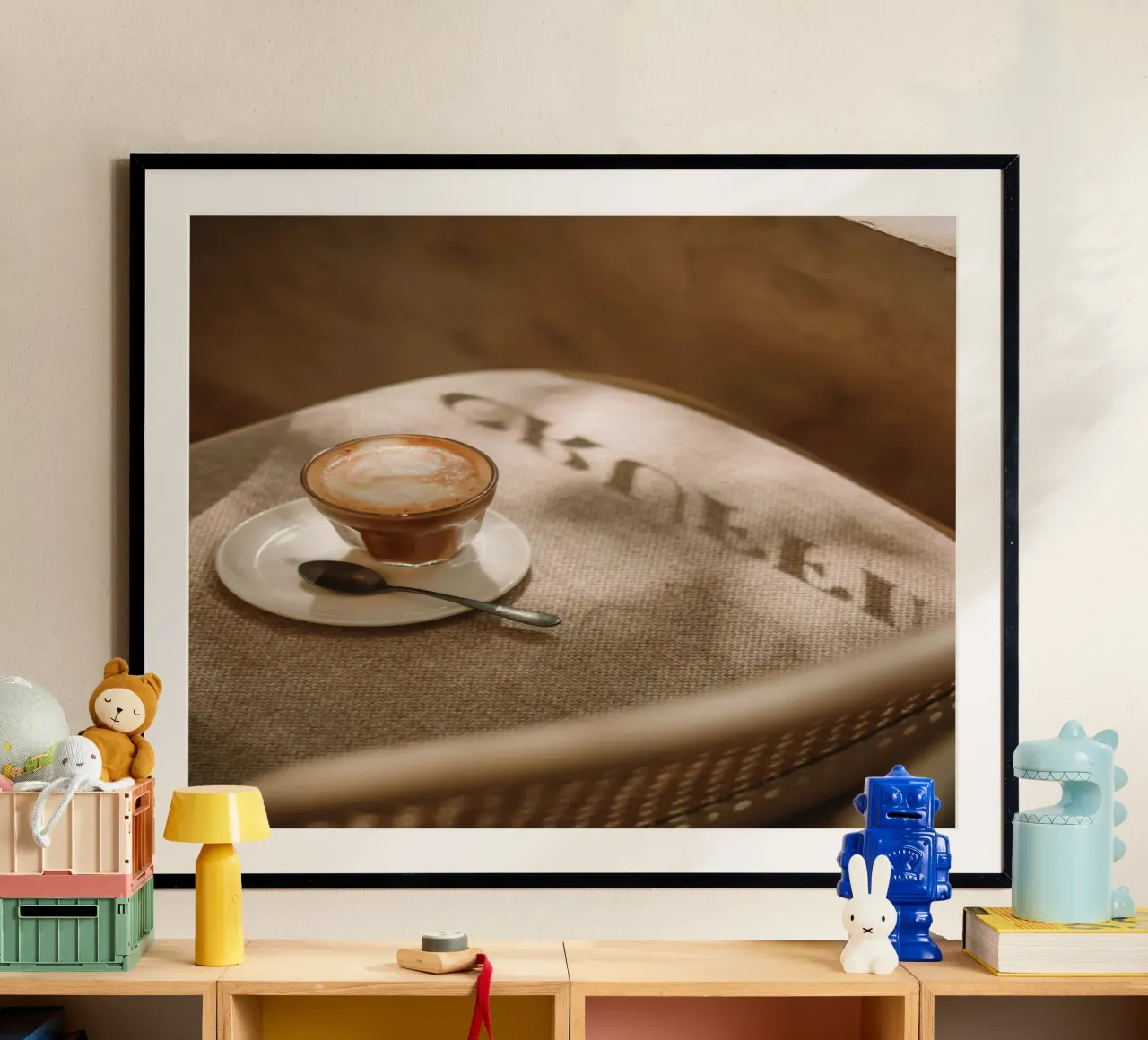 interior seating poster with wooden frame by cofa home