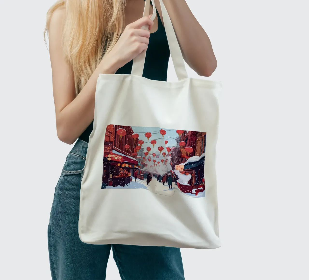 Edicola innevata - Accogliente scena di una libreria invernale borsa in juta da ClubArt