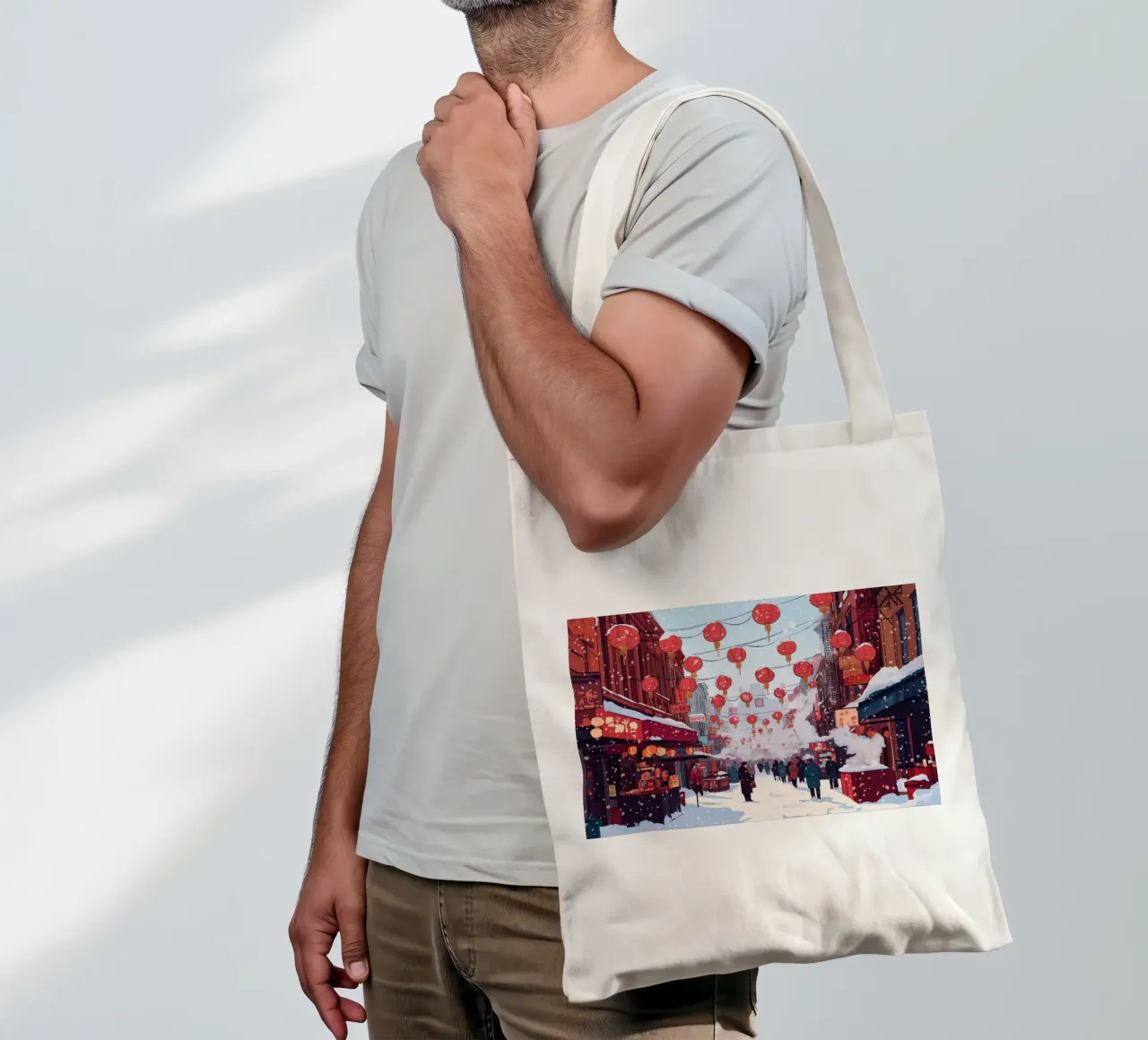 Edicola innevata - Accogliente scena di una libreria invernale borsa in juta da ClubArt