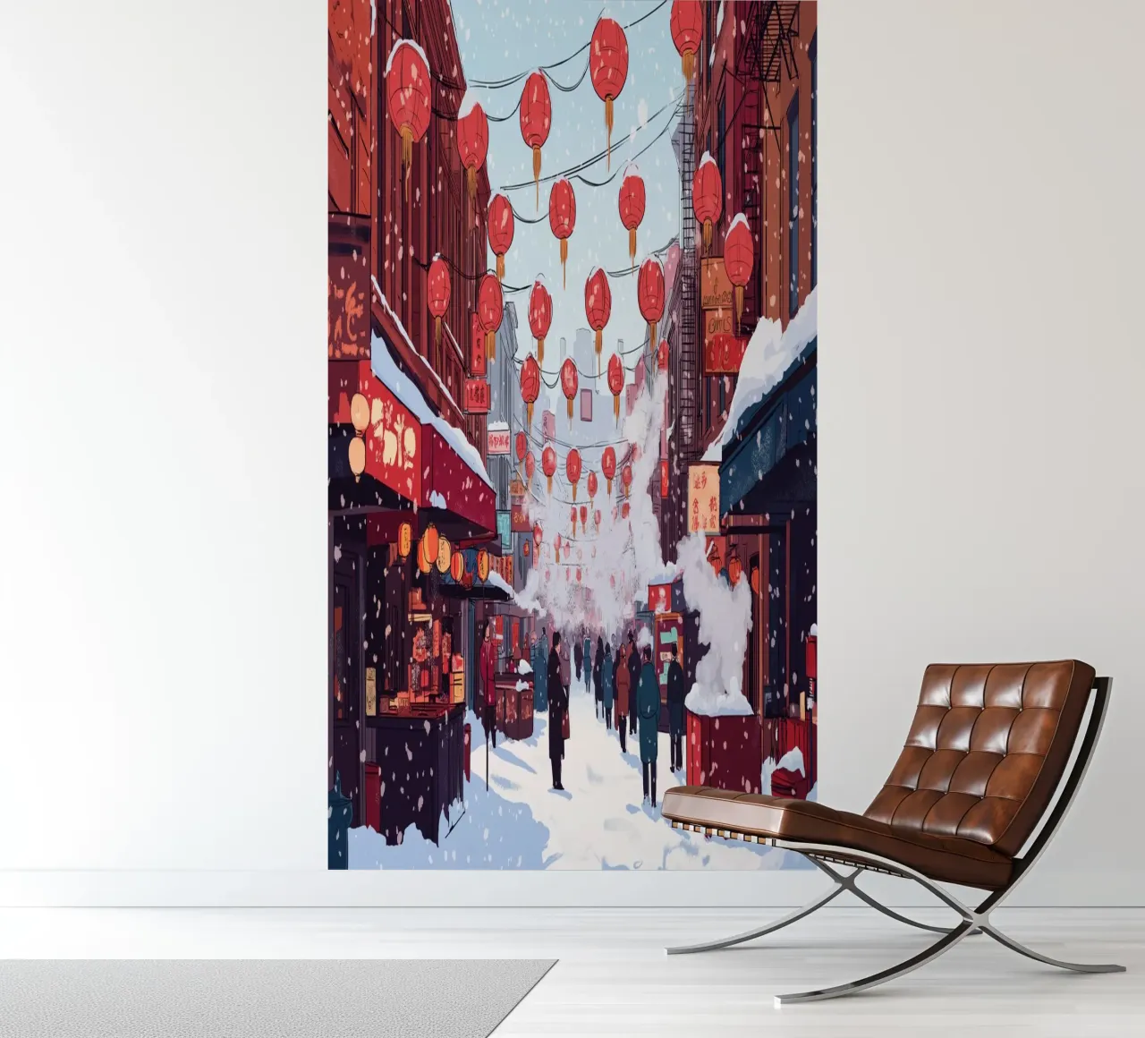 Snowy Newsstand - Cozy Winter Bookstore Scene Art photo wallpaper by ClubArt