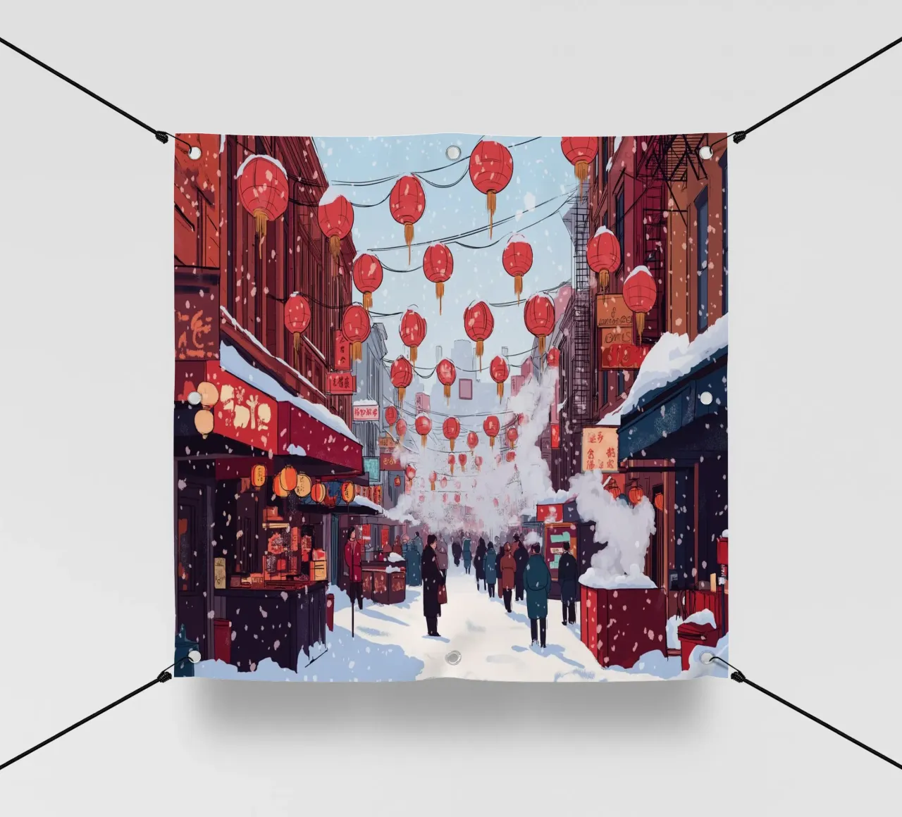 Edicola innevata - Accogliente scena di una libreria invernale telo in pvc da ClubArt