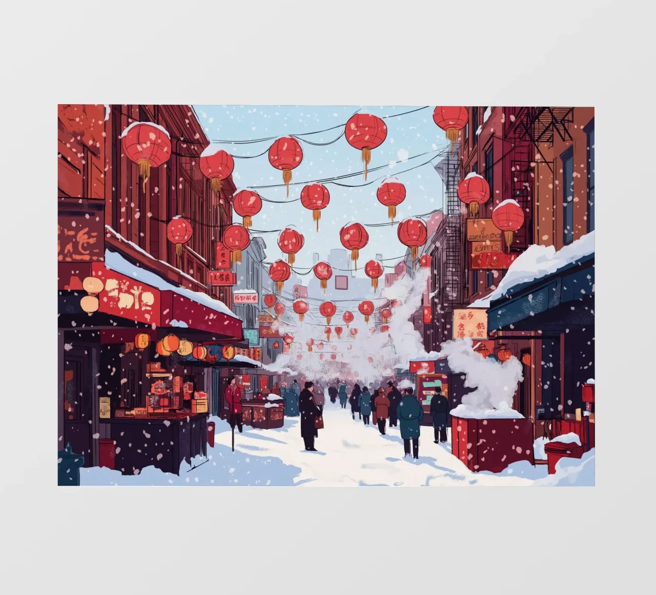 Edicola innevata - Accogliente scena di una libreria invernale telo in pvc da ClubArt