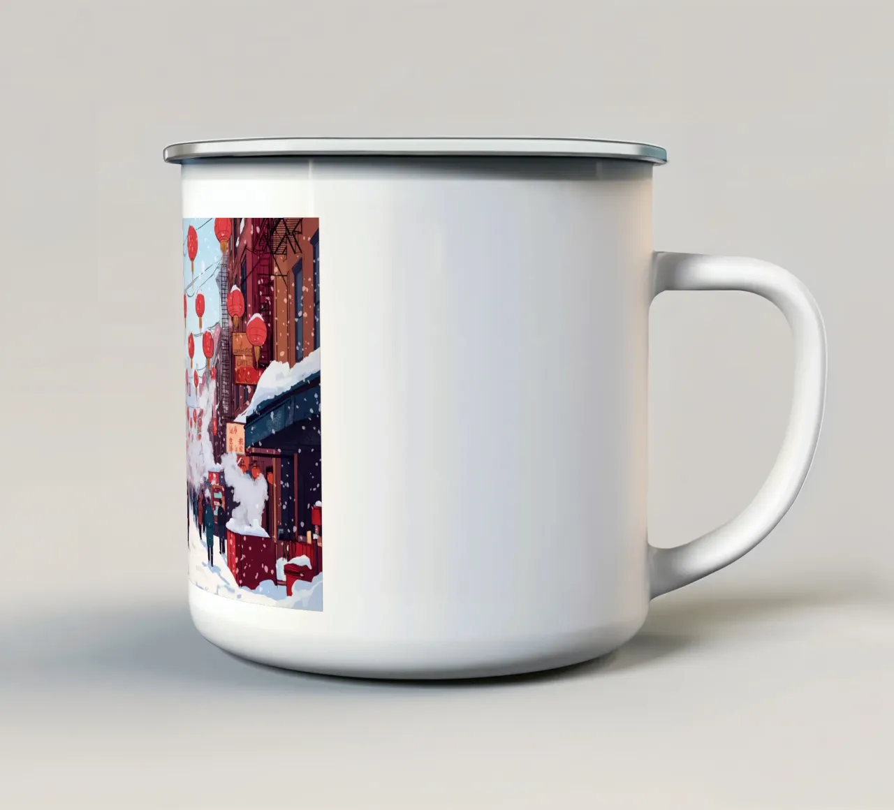 Edicola innevata - Accogliente scena di una libreria invernale tazza in smalto da ClubArt