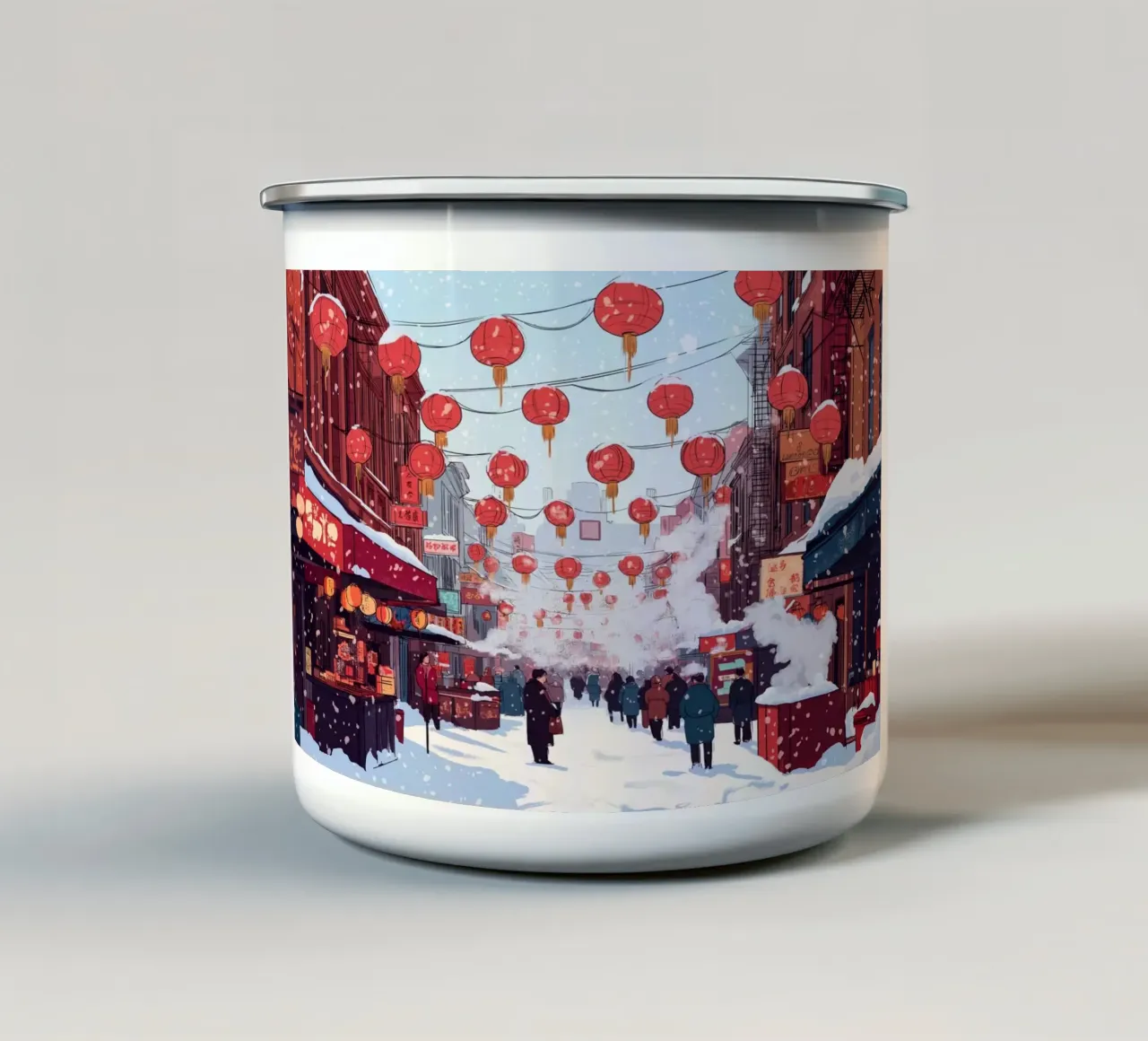 Edicola innevata - Accogliente scena di una libreria invernale tazza in smalto da ClubArt