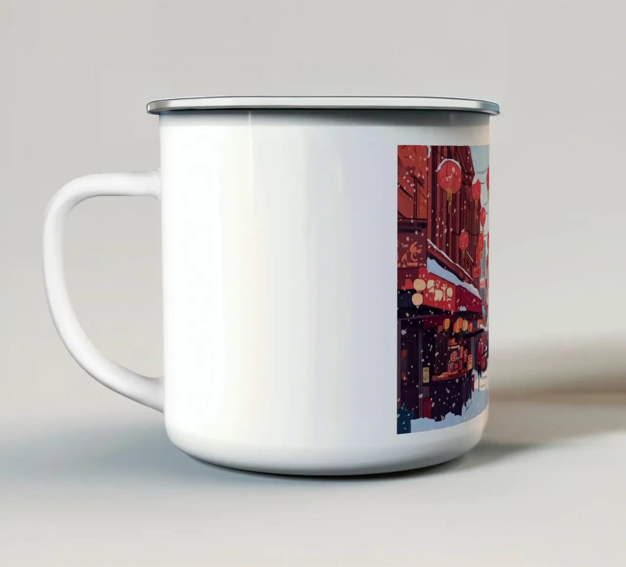 Edicola innevata - Accogliente scena di una libreria invernale tazza in smalto da ClubArt