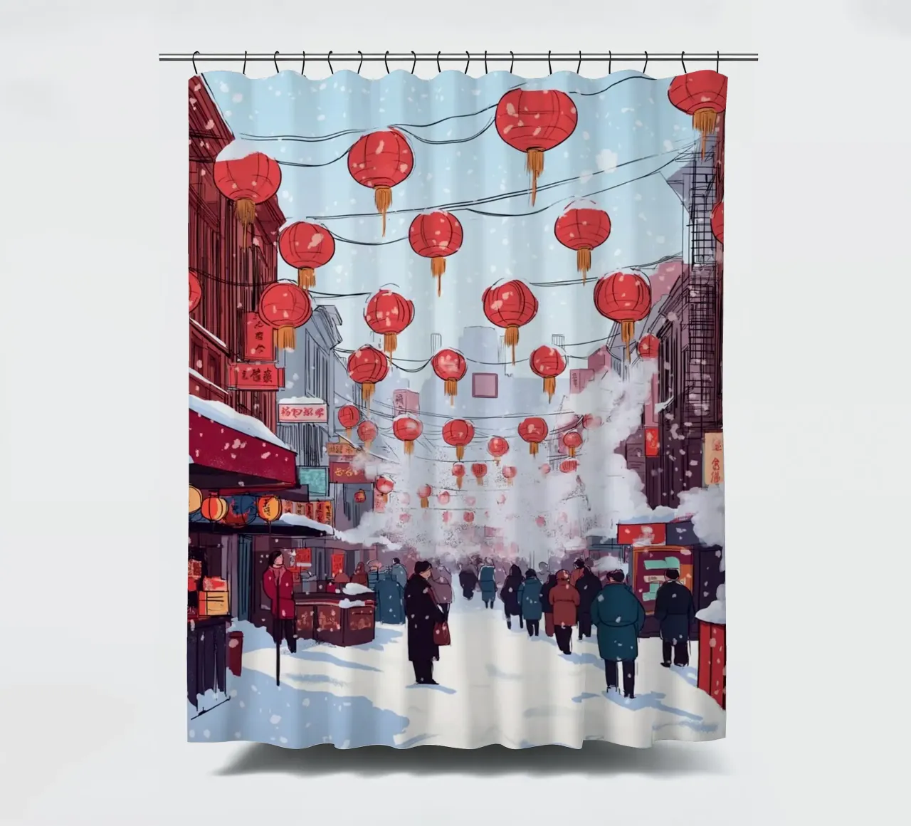 Edicola innevata - Accogliente scena di una libreria invernale tenda da doccia da ClubArt
