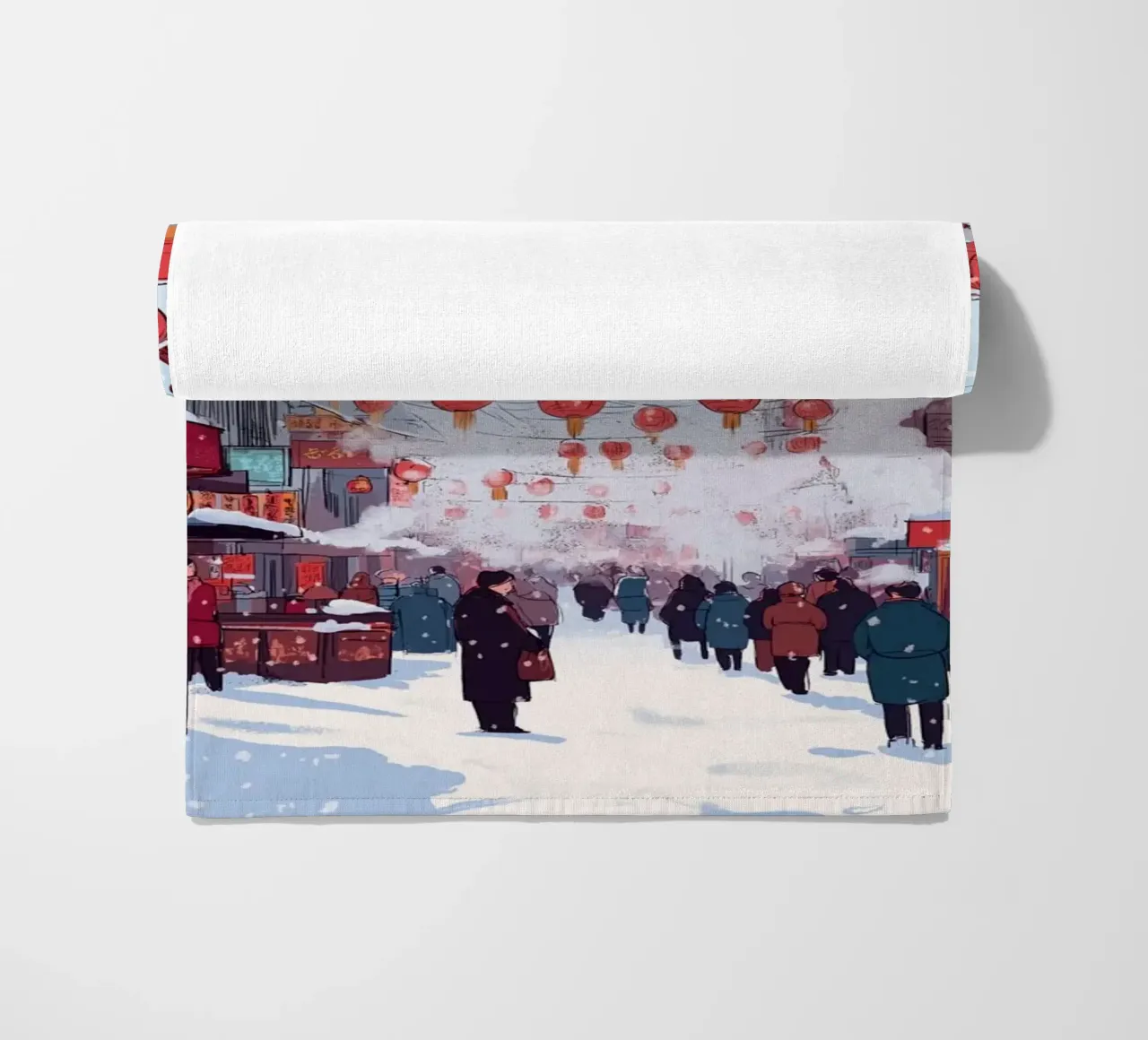 Edicola innevata - Accogliente scena di una libreria invernale telo mare da ClubArt