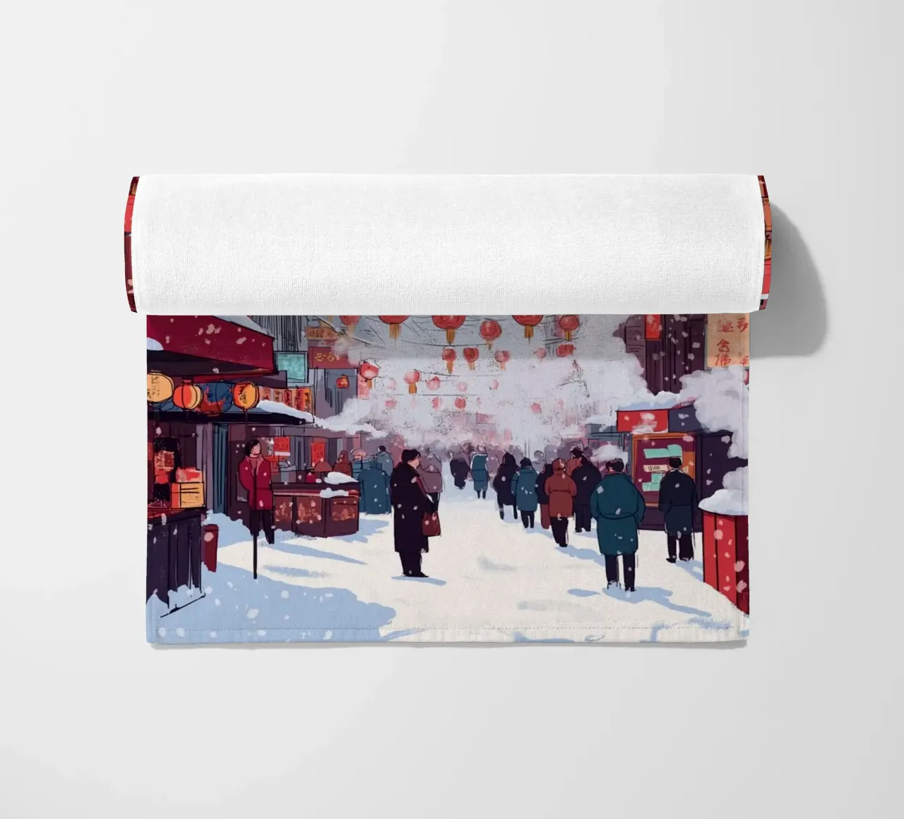 Edicola innevata - Accogliente scena di una libreria invernale telo mare da ClubArt