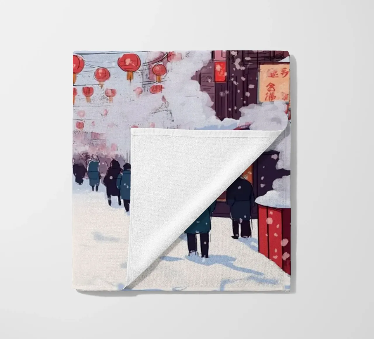 Edicola innevata - Accogliente scena di una libreria invernale telo mare da ClubArt