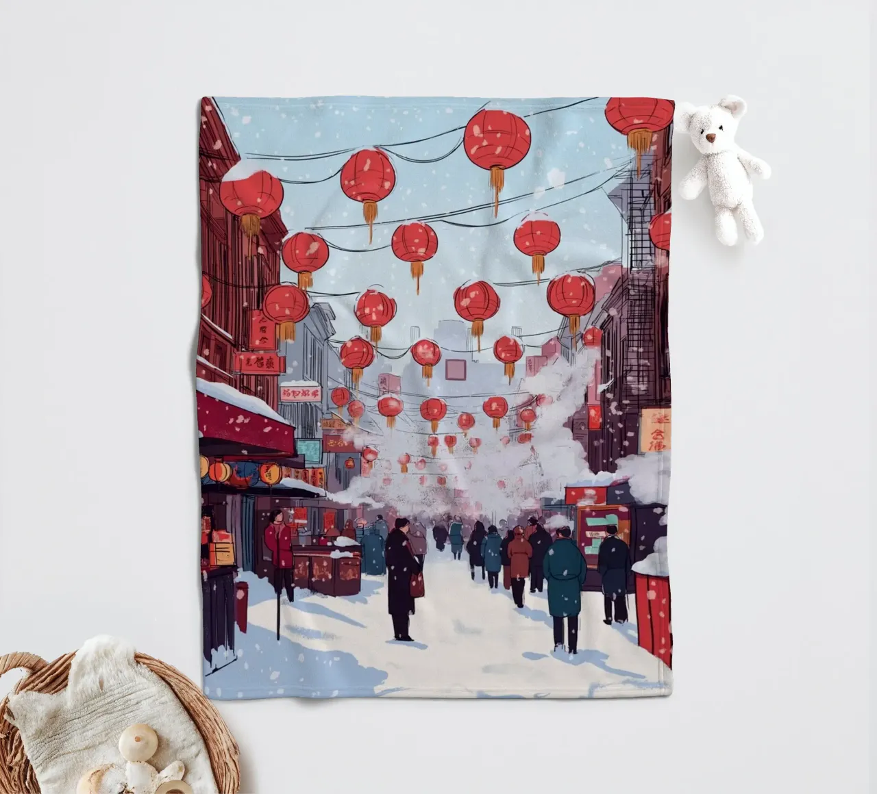 Edicola innevata - Accogliente scena di una libreria invernale coperta in pile da ClubArt