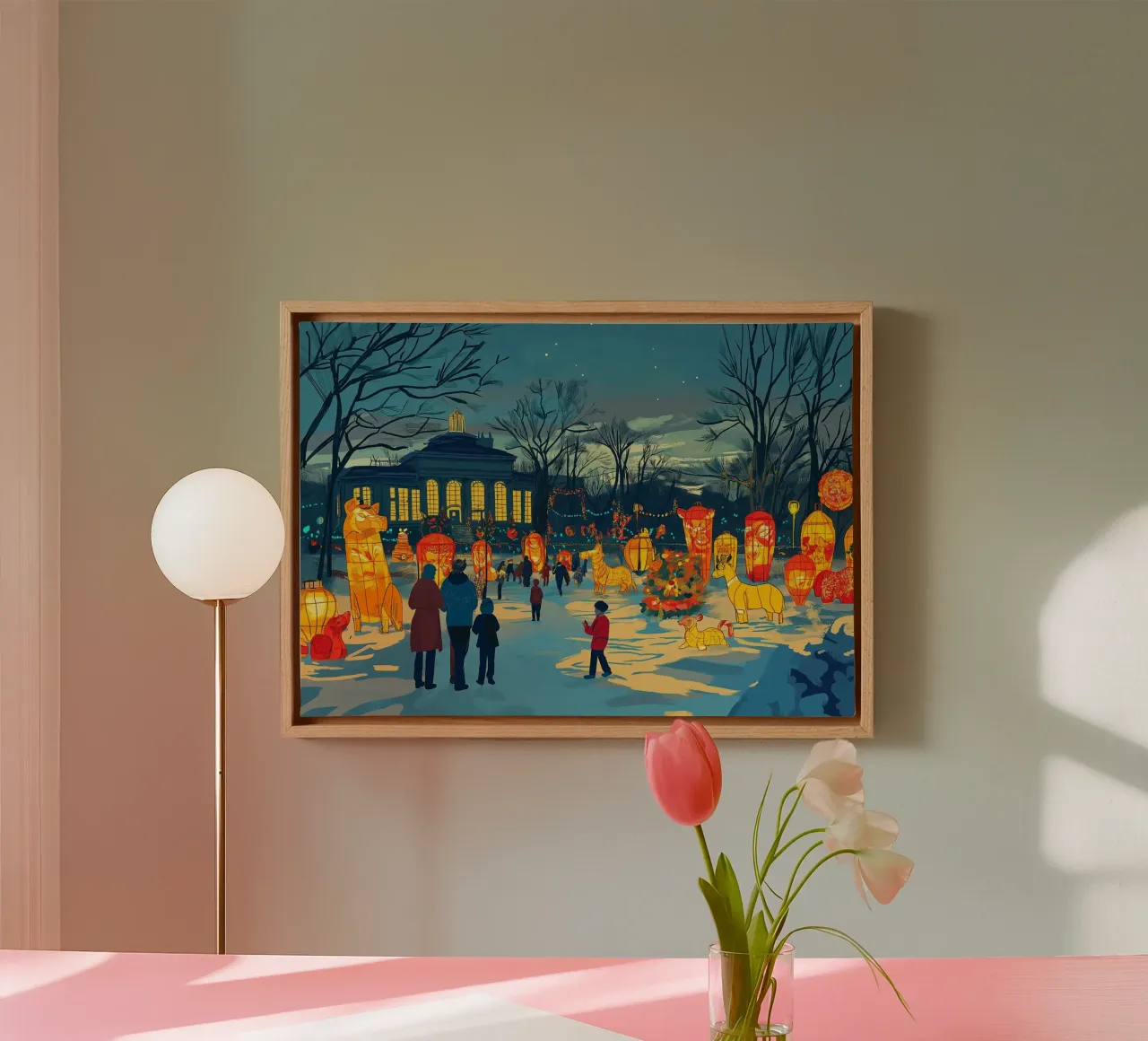 Lunar New Year Lantern Festival - Snowy Park Lights canvas with Floater frame by ClubArt