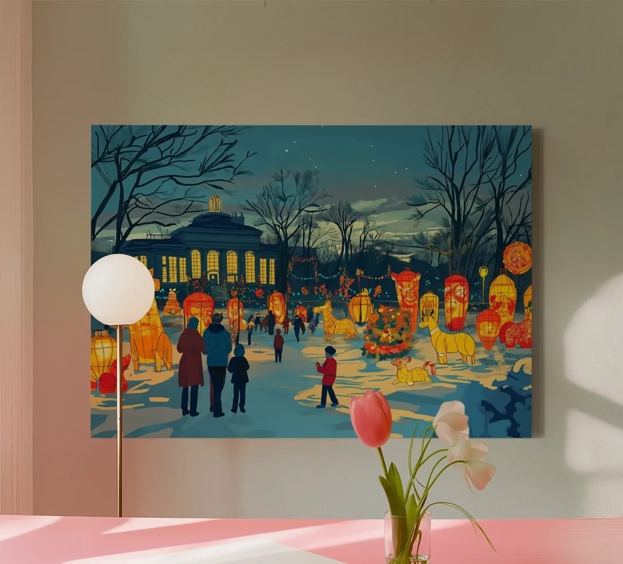 Lunar New Year Lantern Festival - Snowy Park Lights canvas with Floater frame by ClubArt