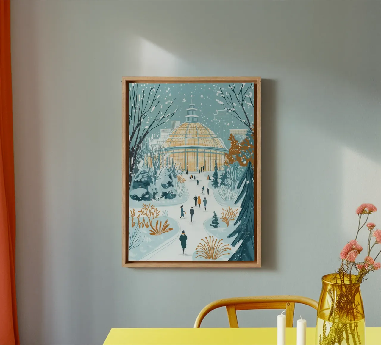 Snowy Conservatory Winter - Botanical Garden Art Print canvas with Floater frame by ClubArt